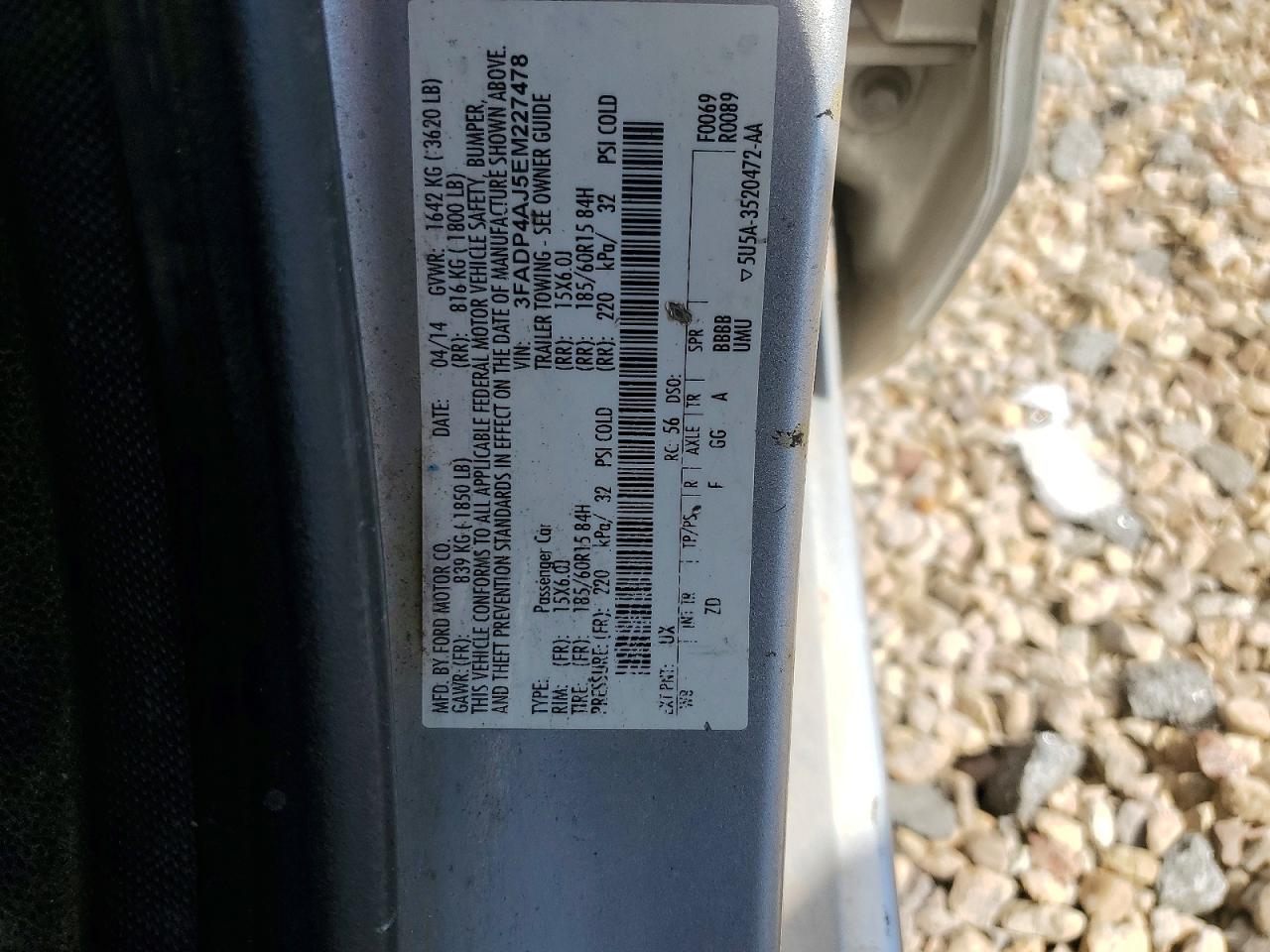 2014 Ford Fiesta S Gray vin: 3FADP4AJ5EM227478