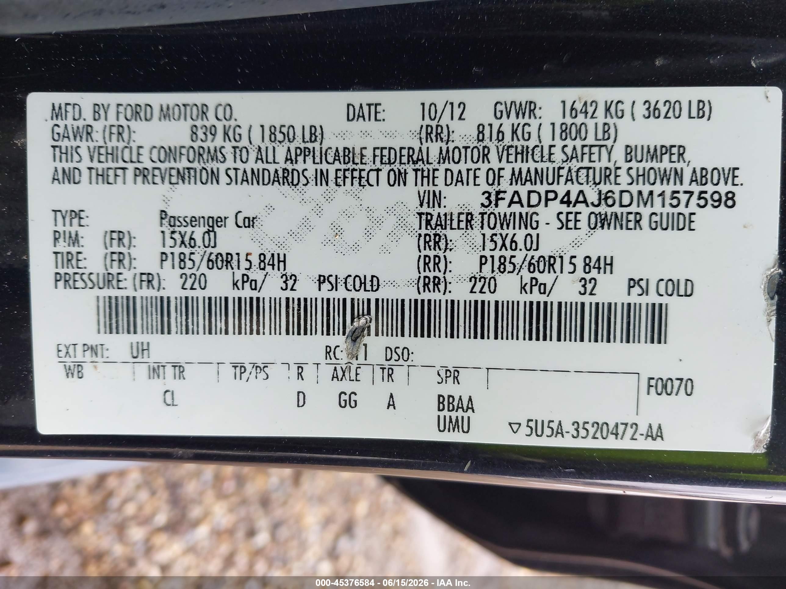 2013 Ford Fiesta S Black vin: 3FADP4AJ6DM157598