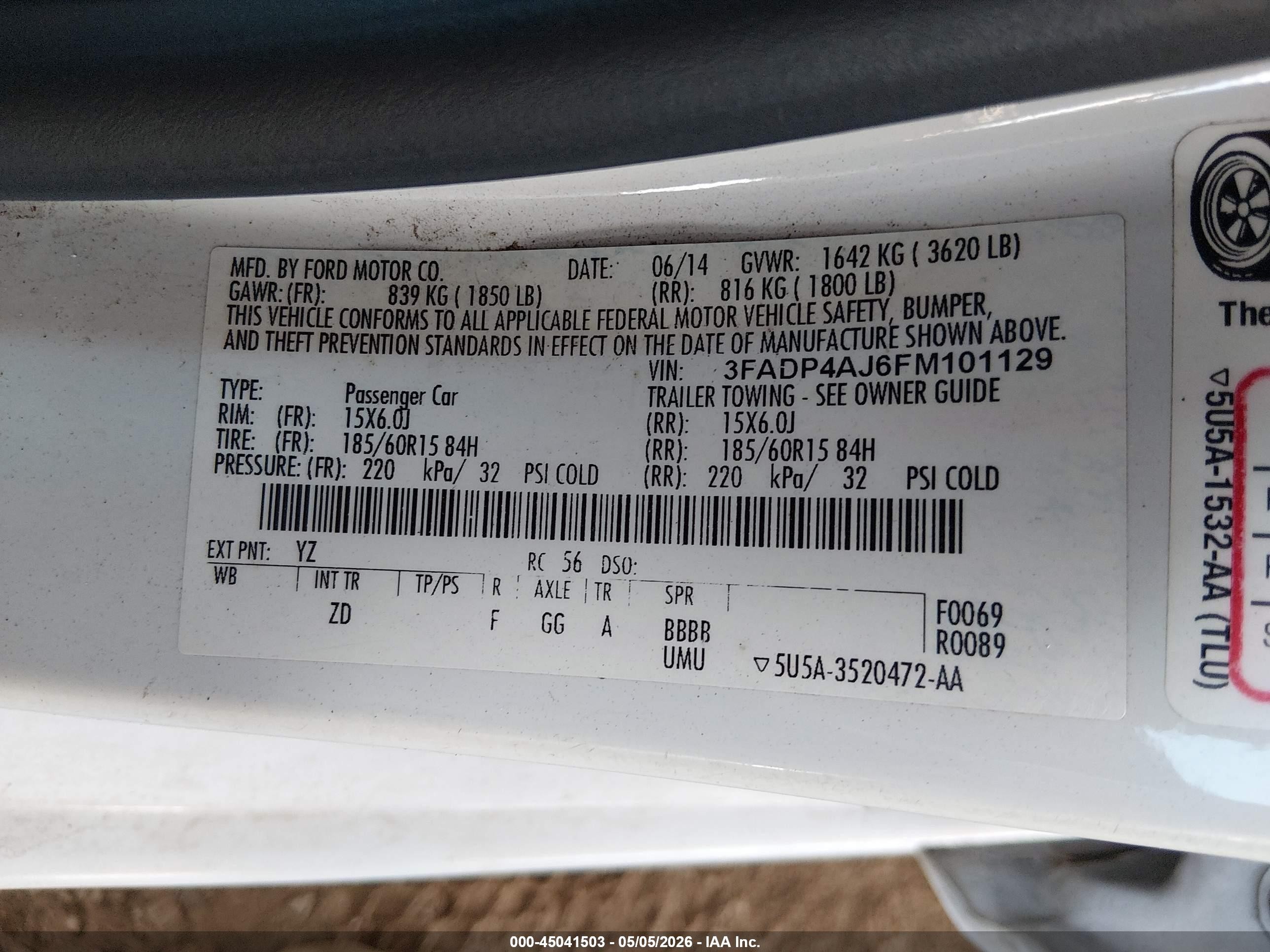 2015 Ford Fiesta S Белый vin: 3FADP4AJ6FM101129