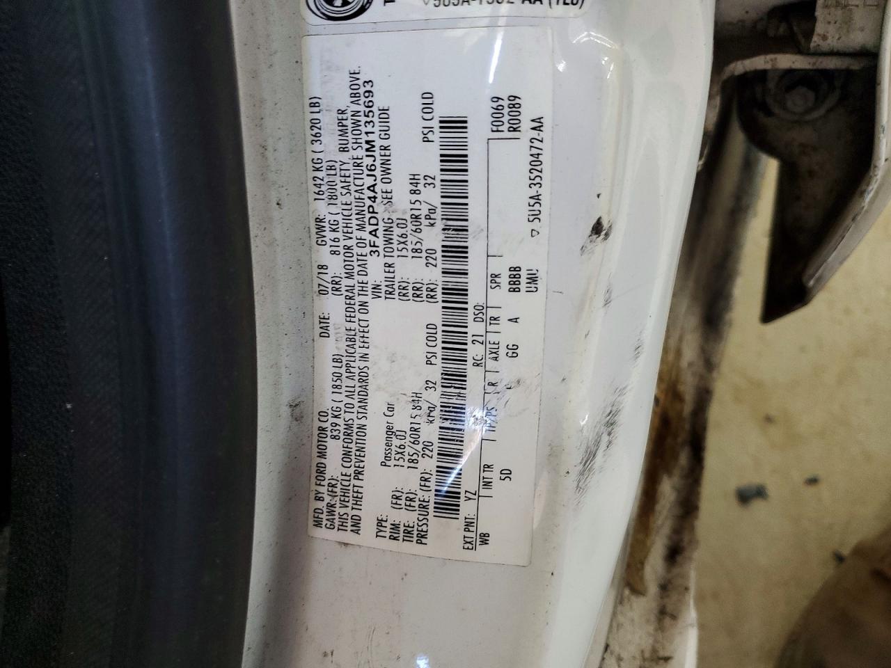 2018 Ford Fiesta S White vin: 3FADP4AJ6JM135693