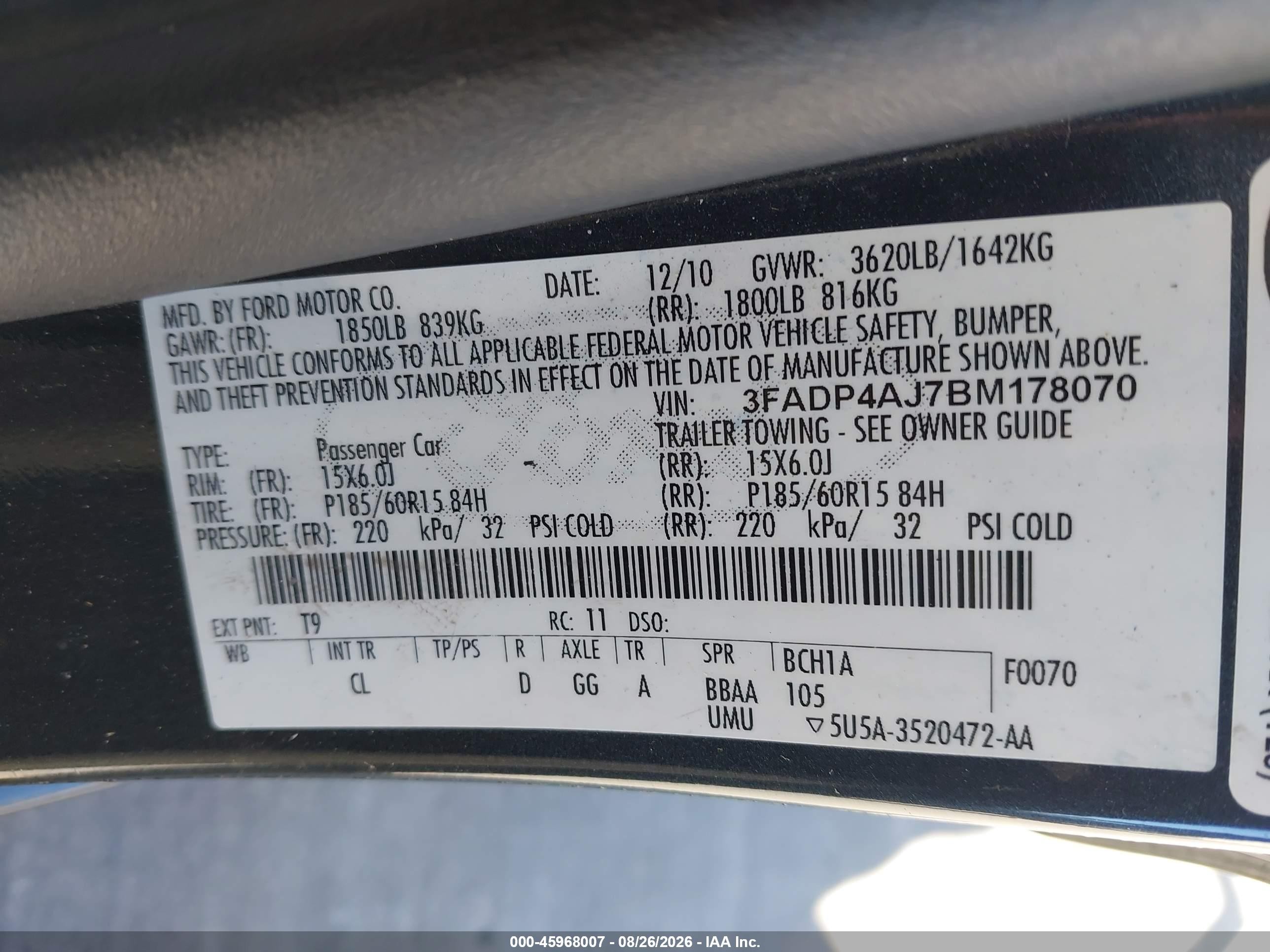 2011 Ford Fiesta S Черный vin: 3FADP4AJ7BM178070