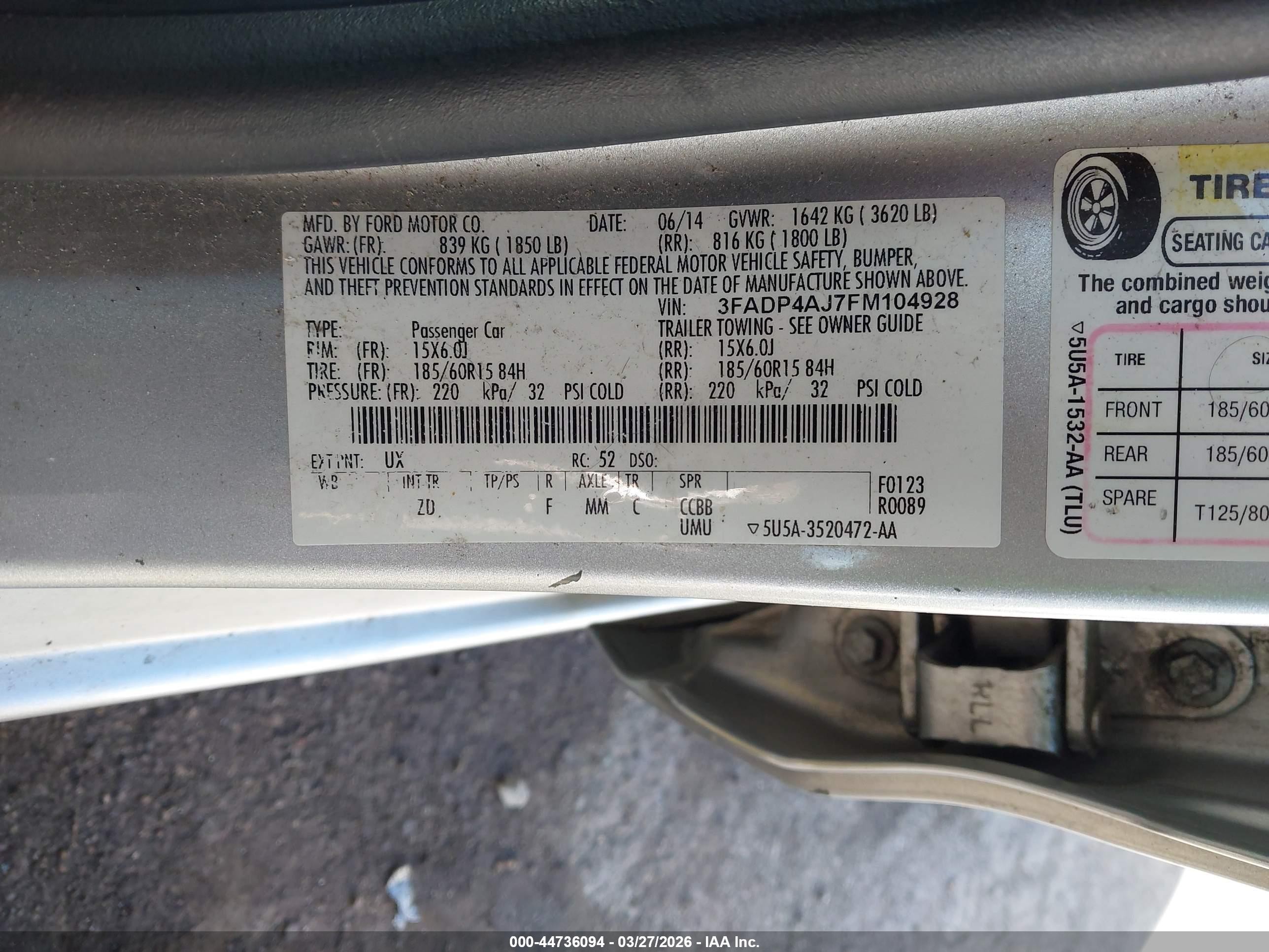 2015 Ford Fiesta S Silver vin: 3FADP4AJ7FM104928