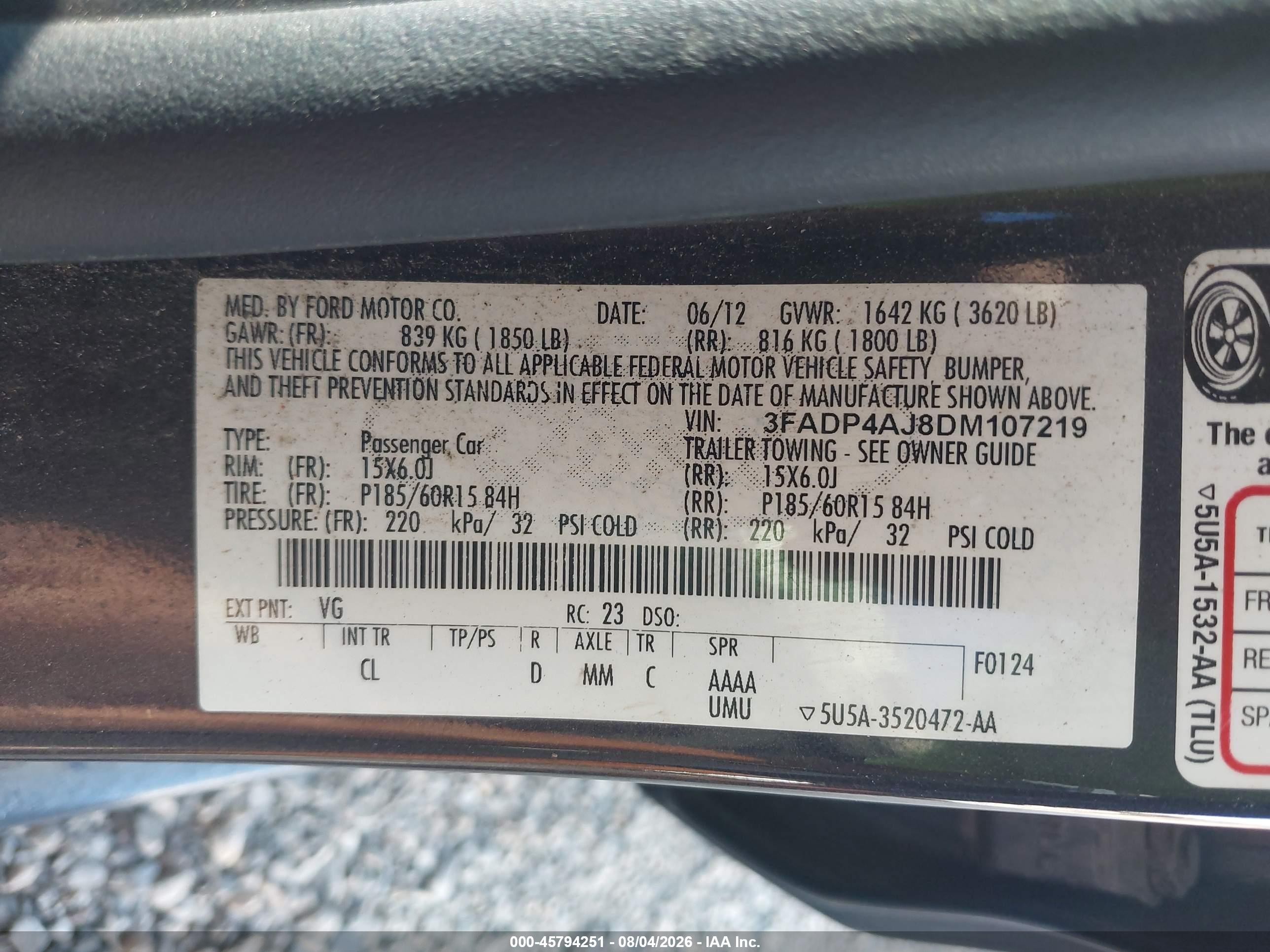 2013 Ford Fiesta S Blue vin: 3FADP4AJ8DM107219