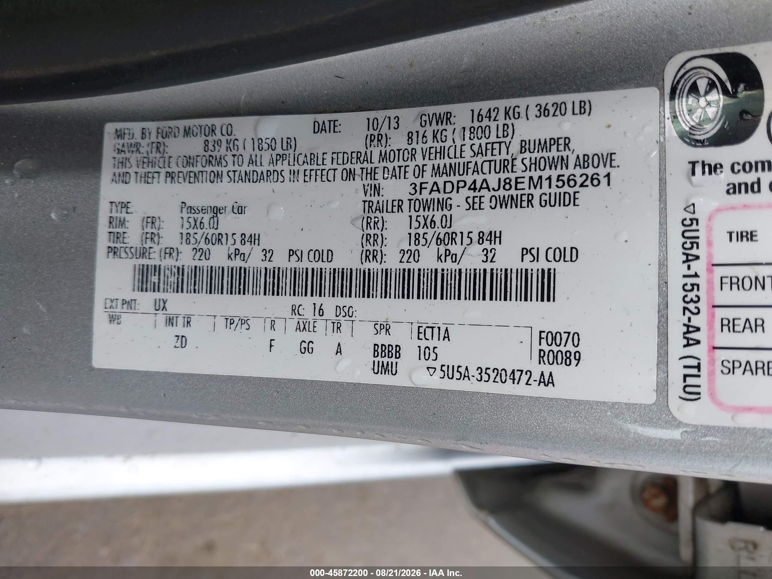2014 Ford Fiesta S Silver vin: 3FADP4AJ8EM156261
