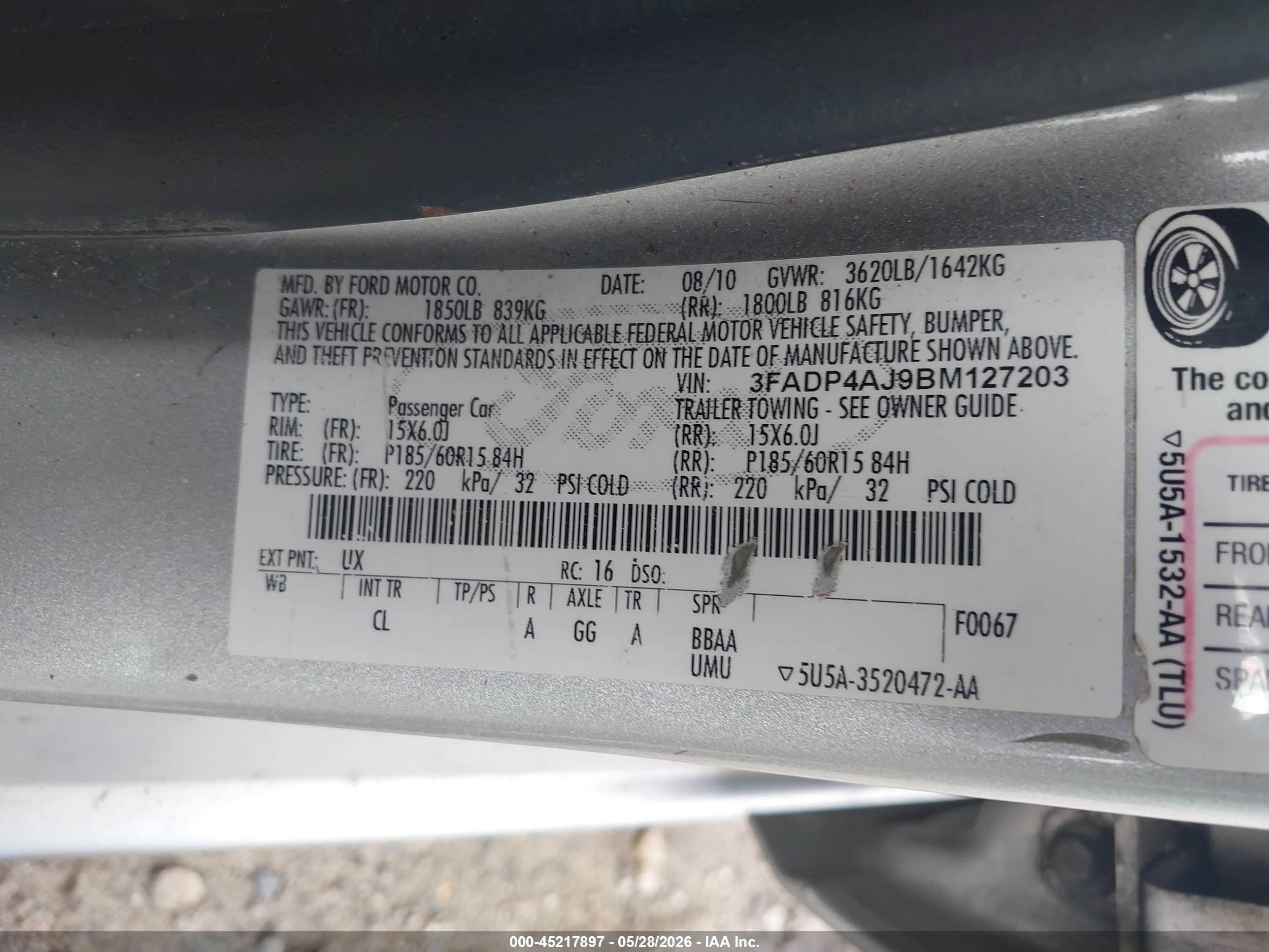 2011 Ford Fiesta S Silver vin: 3FADP4AJ9BM127203