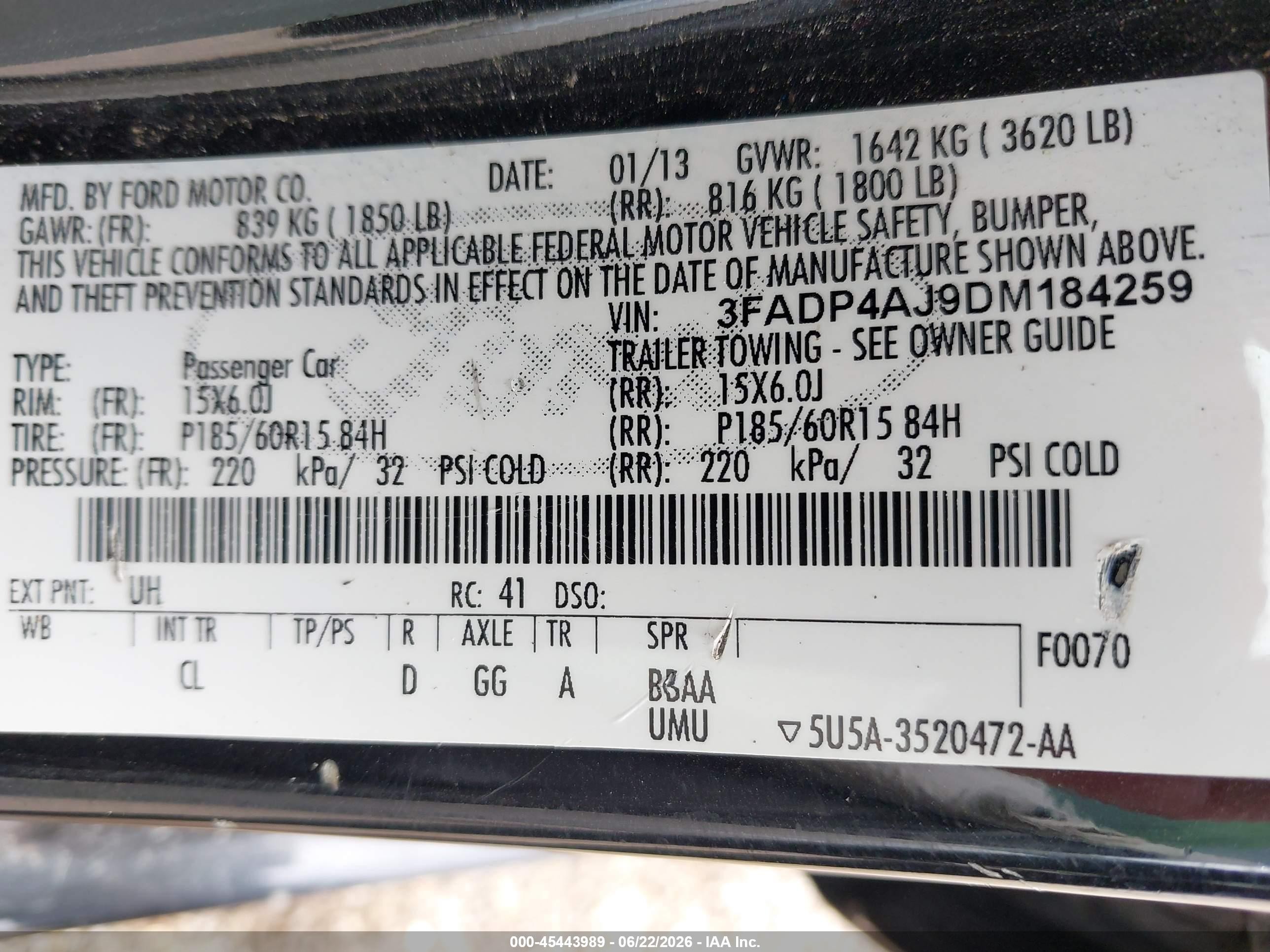 2013 Ford Fiesta S Black vin: 3FADP4AJ9DM184259