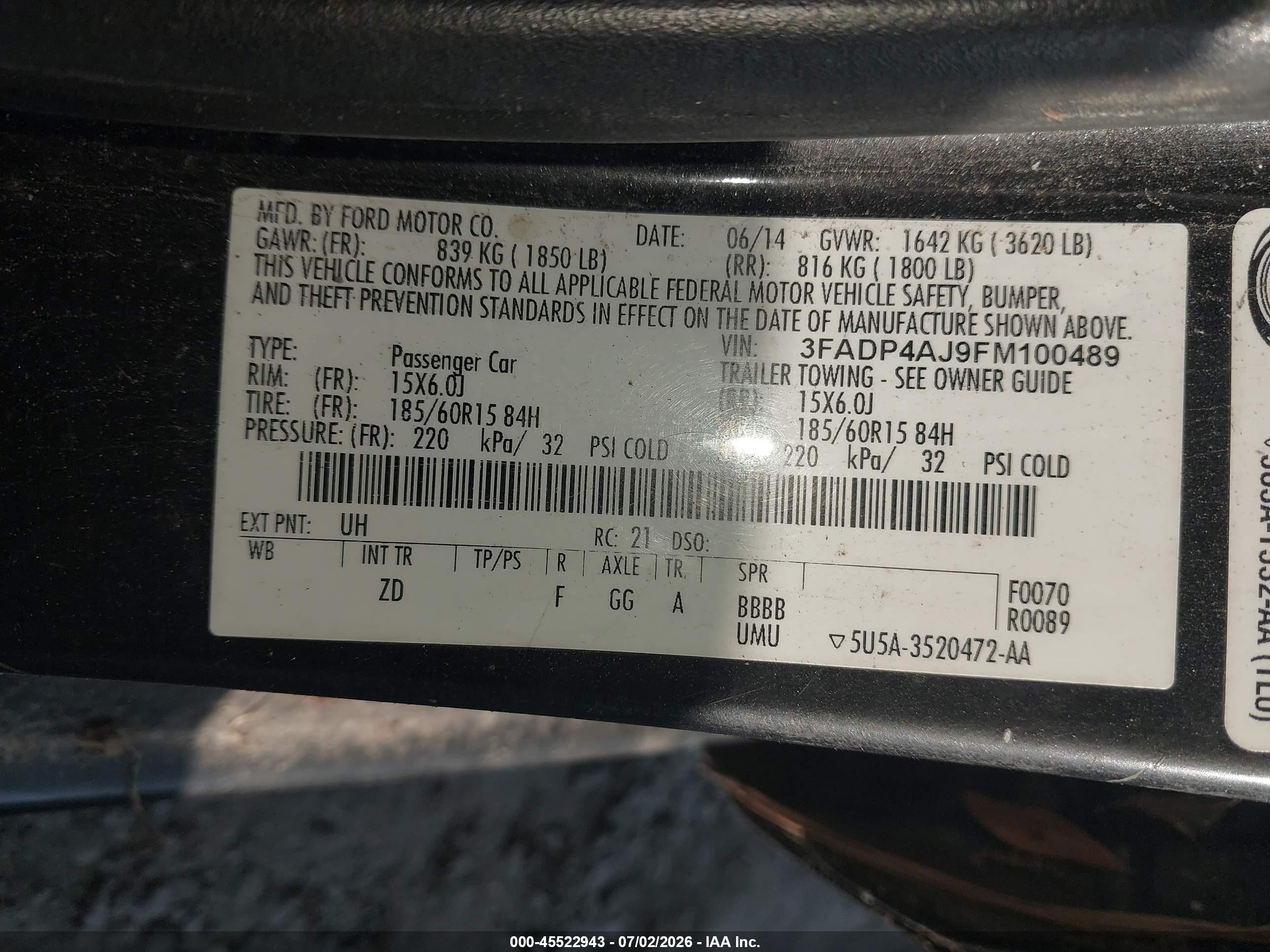 2015 Ford Fiesta S Blue vin: 3FADP4AJ9FM100489