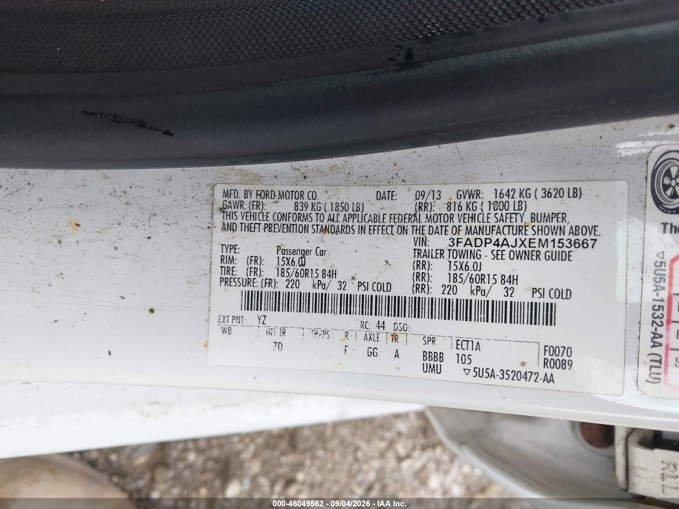 2014 Ford Fiesta S White vin: 3FADP4AJXEM153667