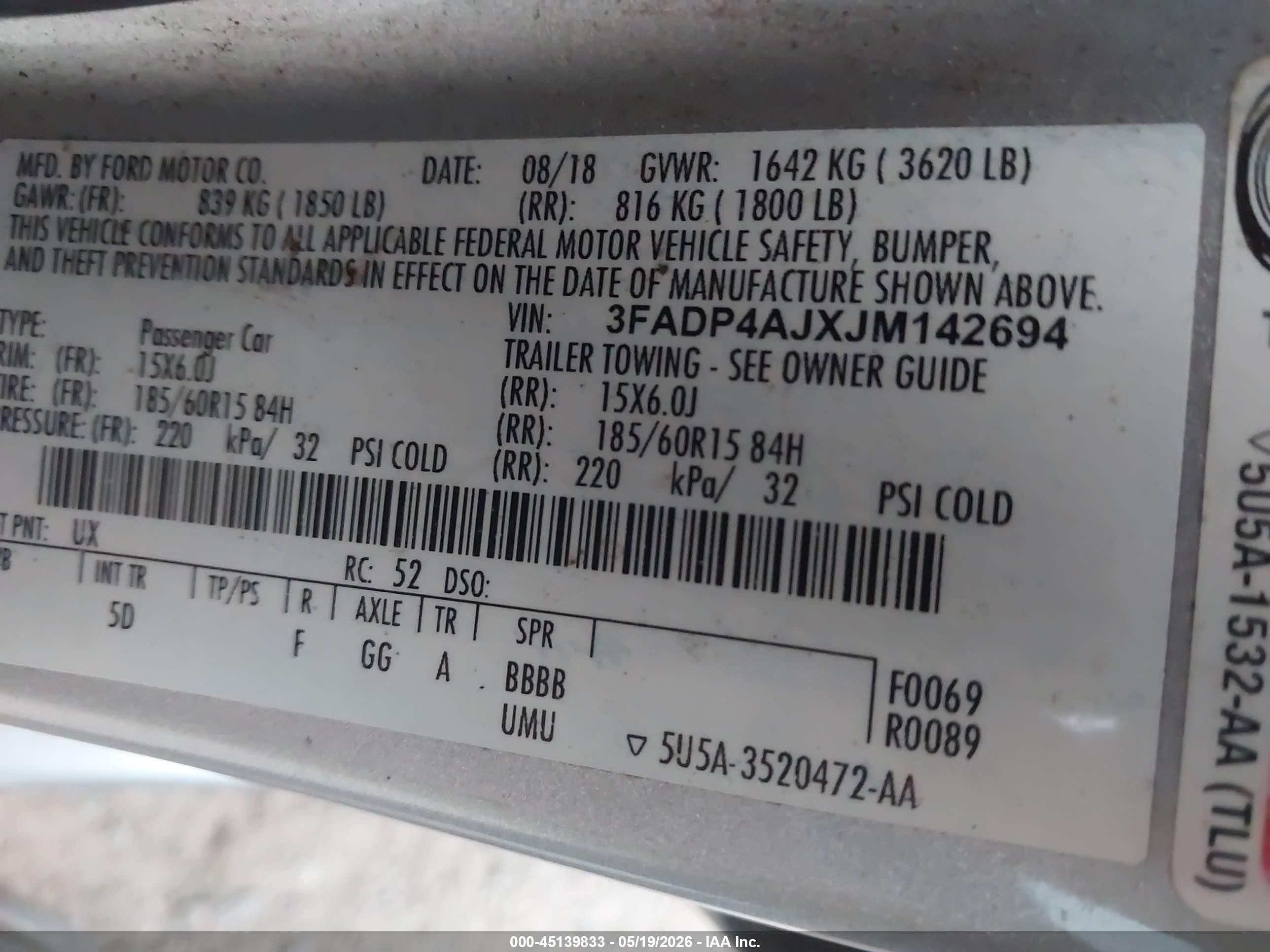 2018 Ford Fiesta S Silver vin: 3FADP4AJXJM142694