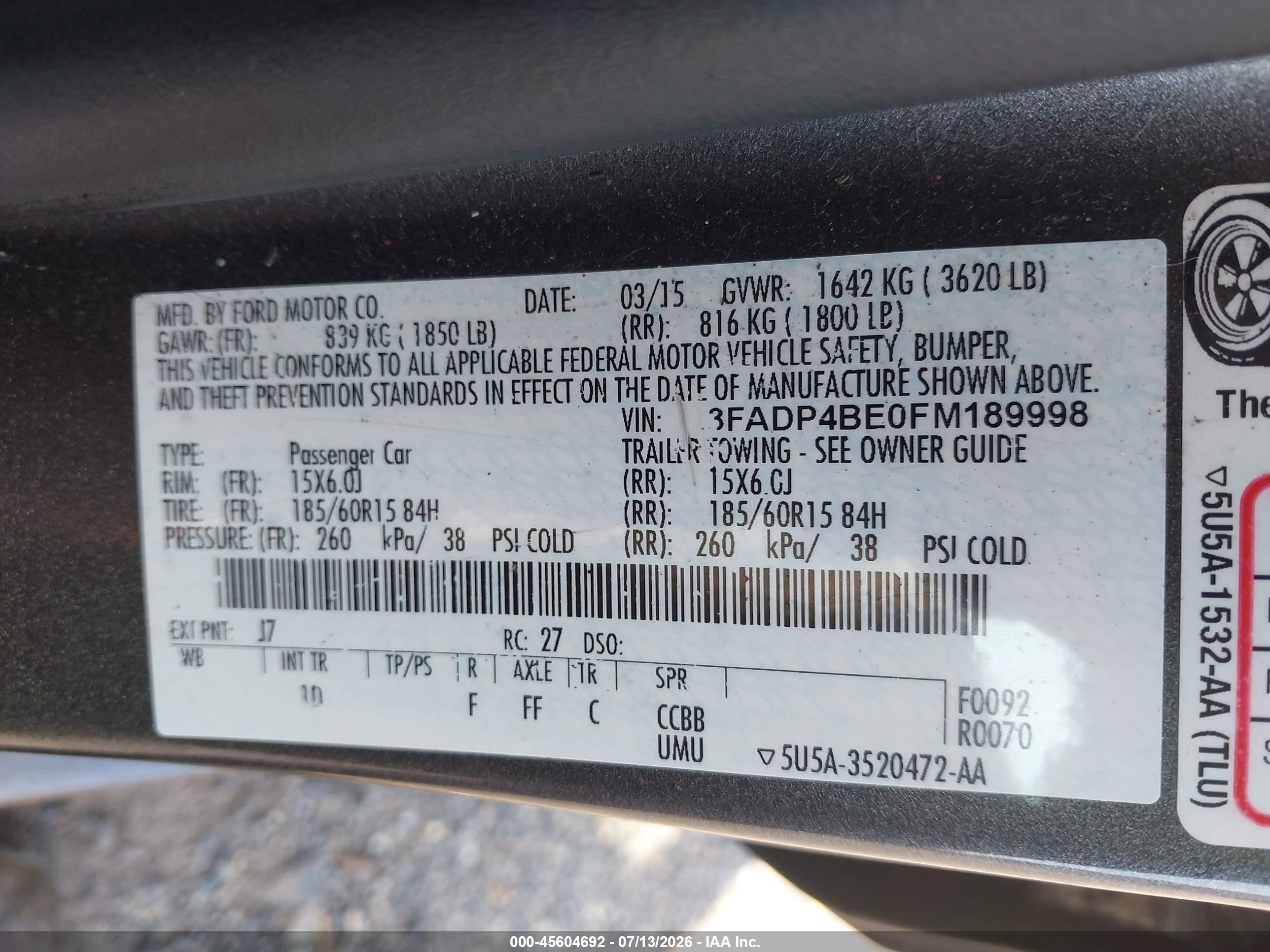 2015 Ford Fiesta Se Gray vin: 3FADP4BE0FM189998