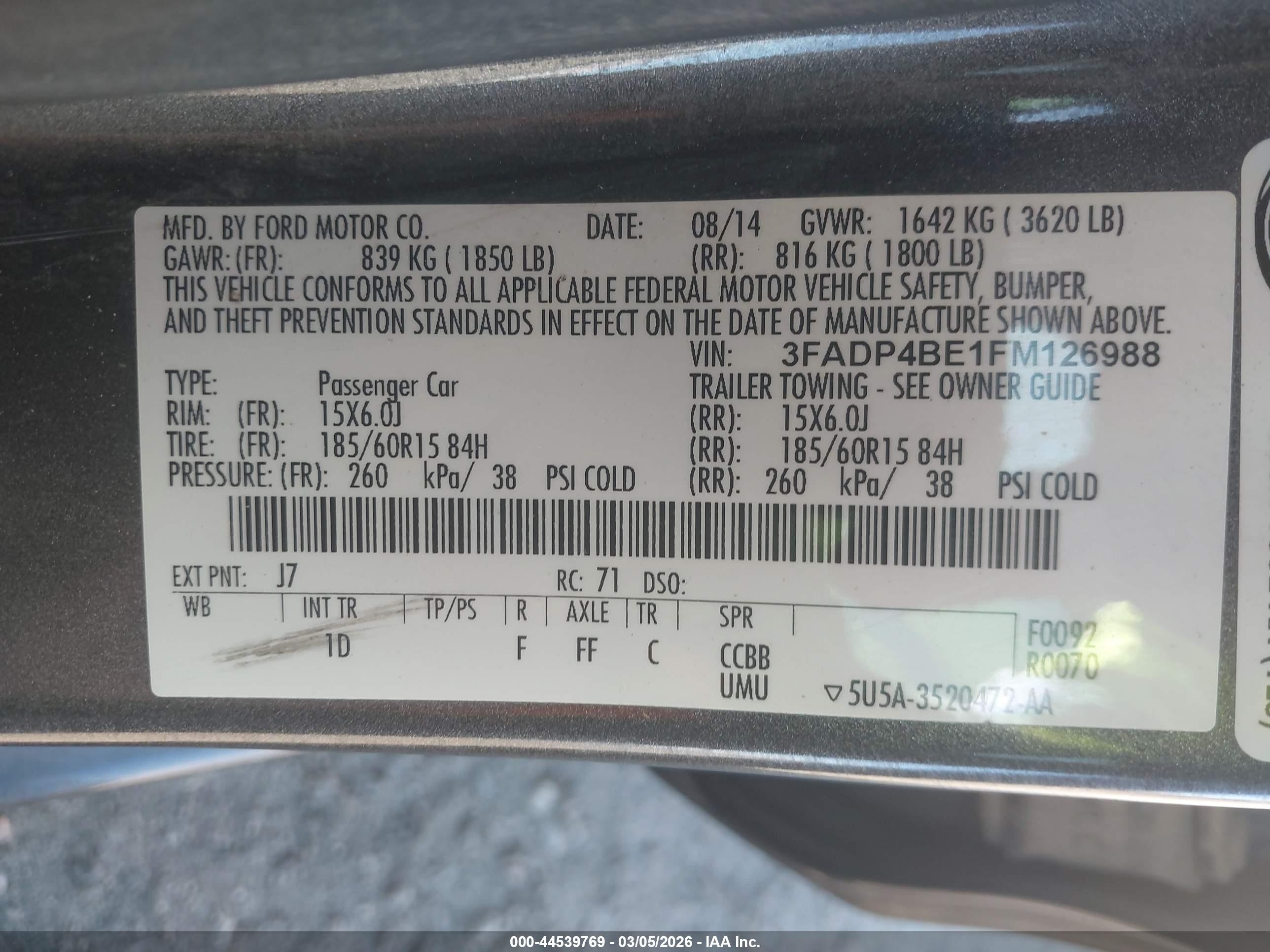 2015 Ford Fiesta Se Gray vin: 3FADP4BE1FM126988