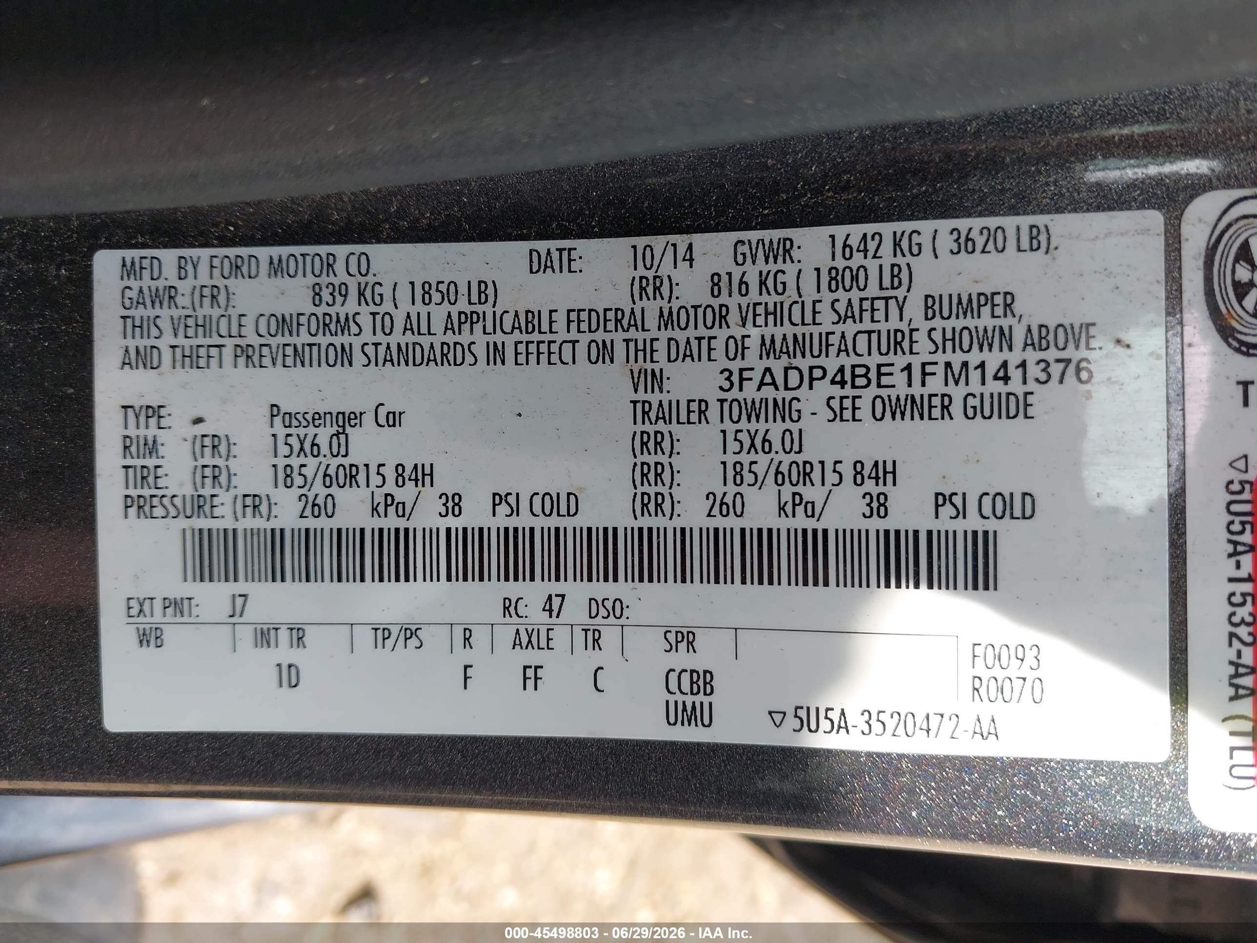 2015 Ford Fiesta Se Gray vin: 3FADP4BE1FM141376