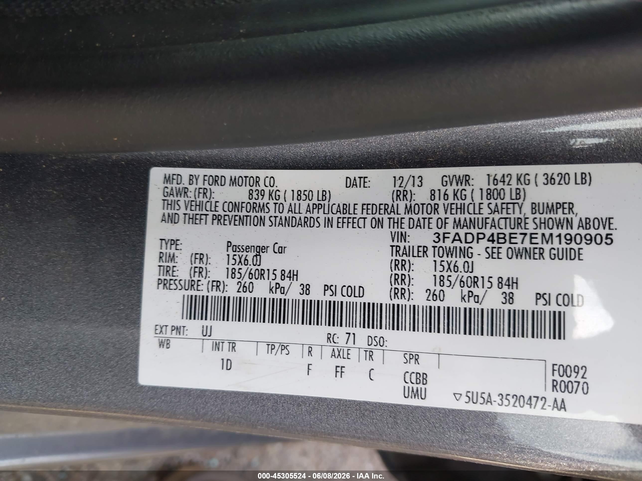 2014 Ford Fiesta Se Gray vin: 3FADP4BE7EM190905