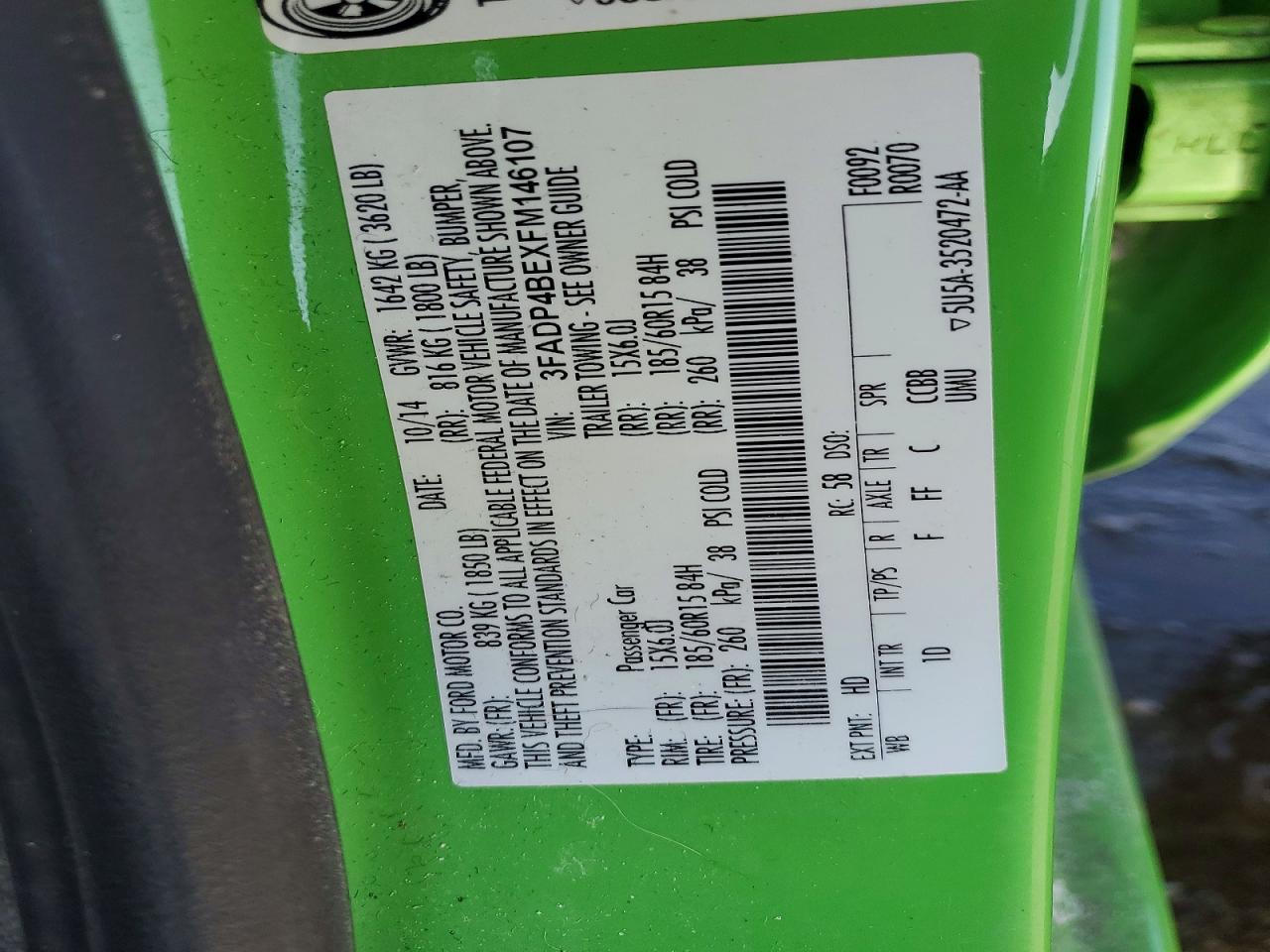 2015 Ford Fiesta Se Green vin: 3FADP4BEXFM146107