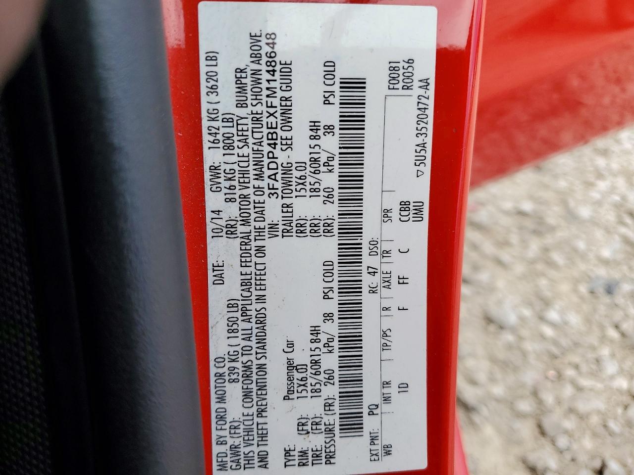 2015 Ford Fiesta Se Red vin: 3FADP4BEXFM148648