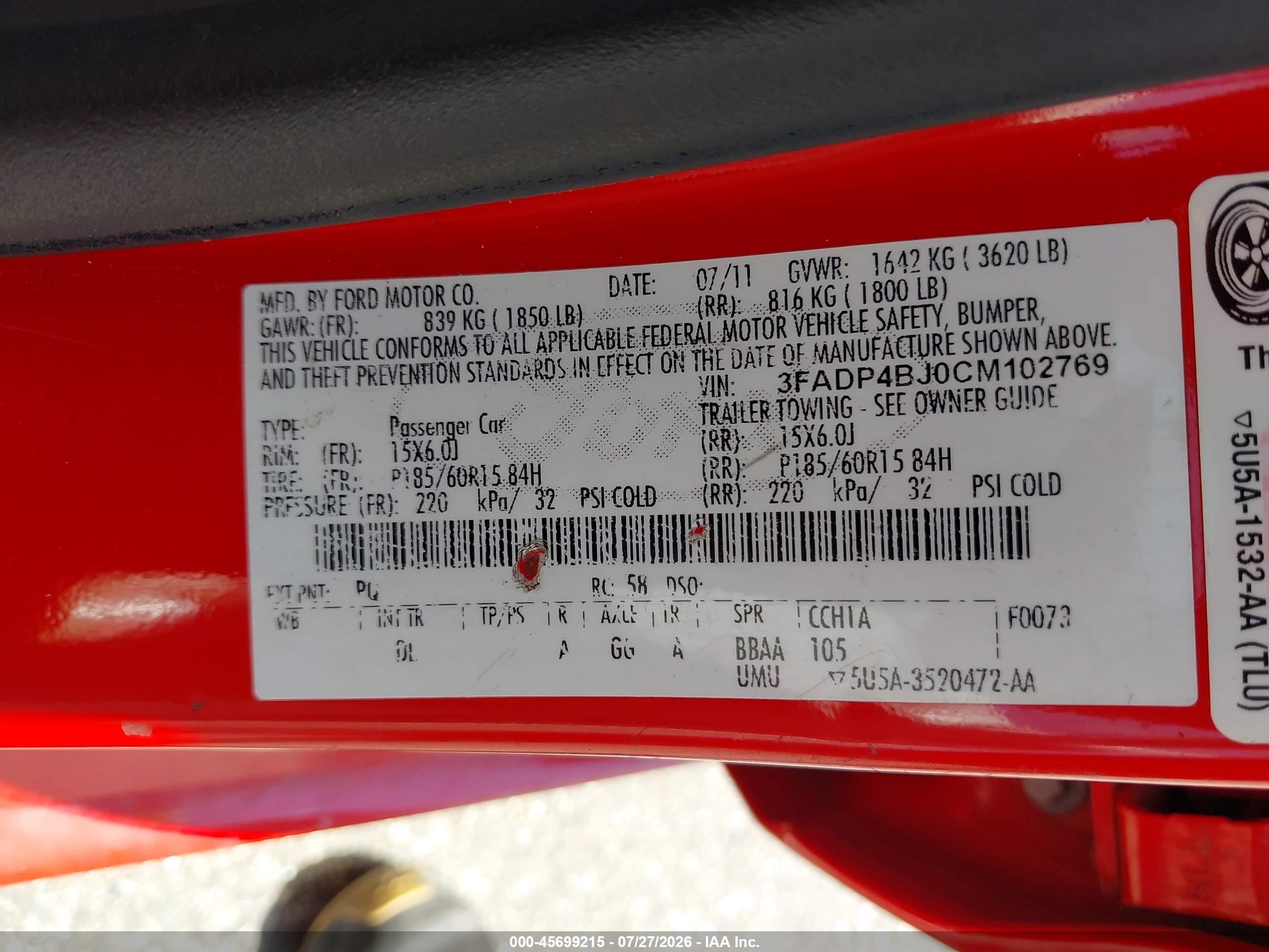 2012 Ford Fiesta Se Red vin: 3FADP4BJ0CM102769