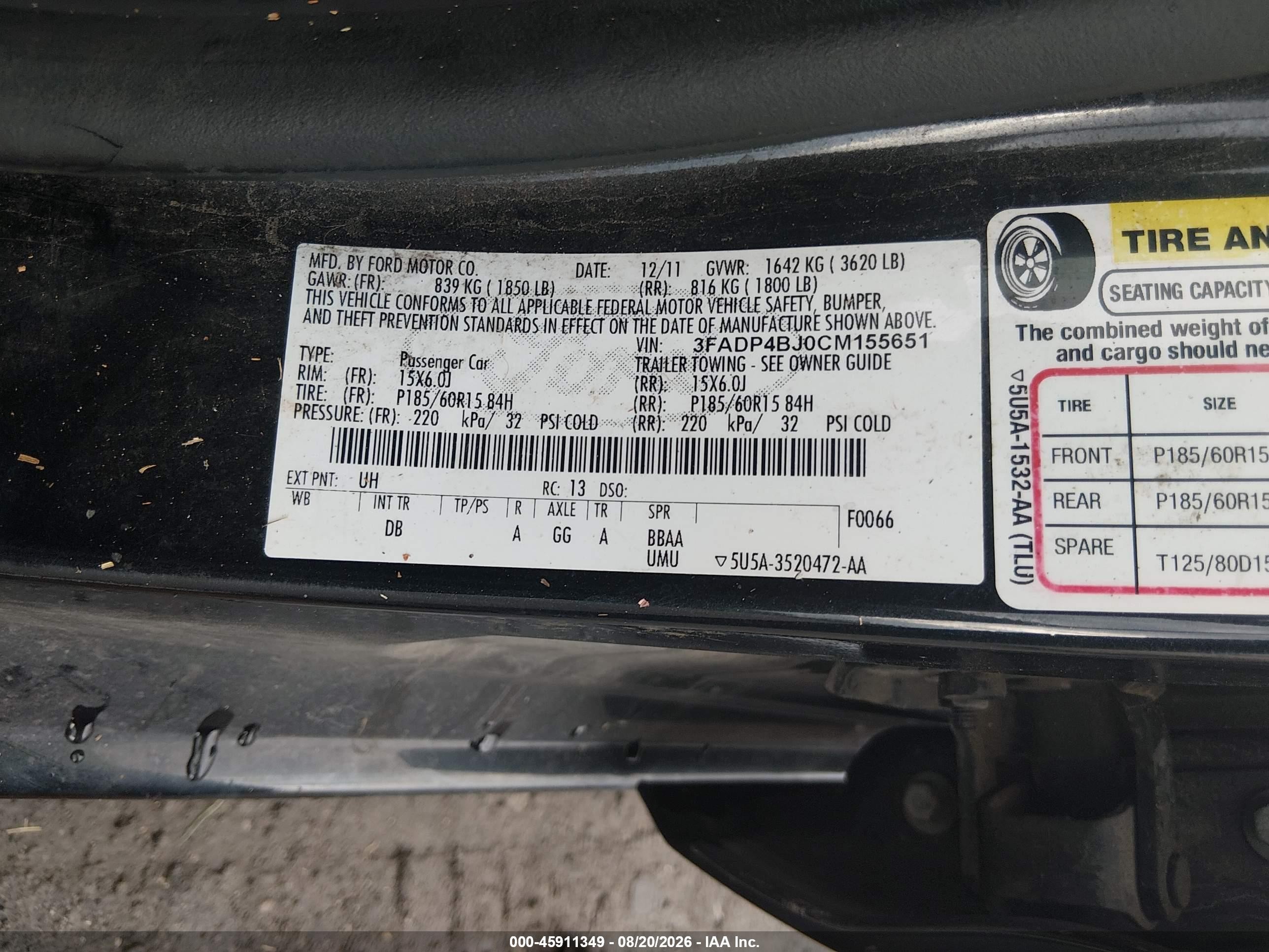 2012 Ford Fiesta Se Black vin: 3FADP4BJ0CM155651