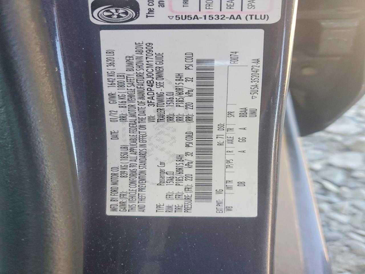 2012 Ford Fiesta Se Gray vin: 3FADP4BJ0CM170909