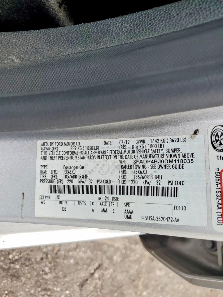 2013 Ford Fiesta Se Silver vin: 3FADP4BJ0DM118035