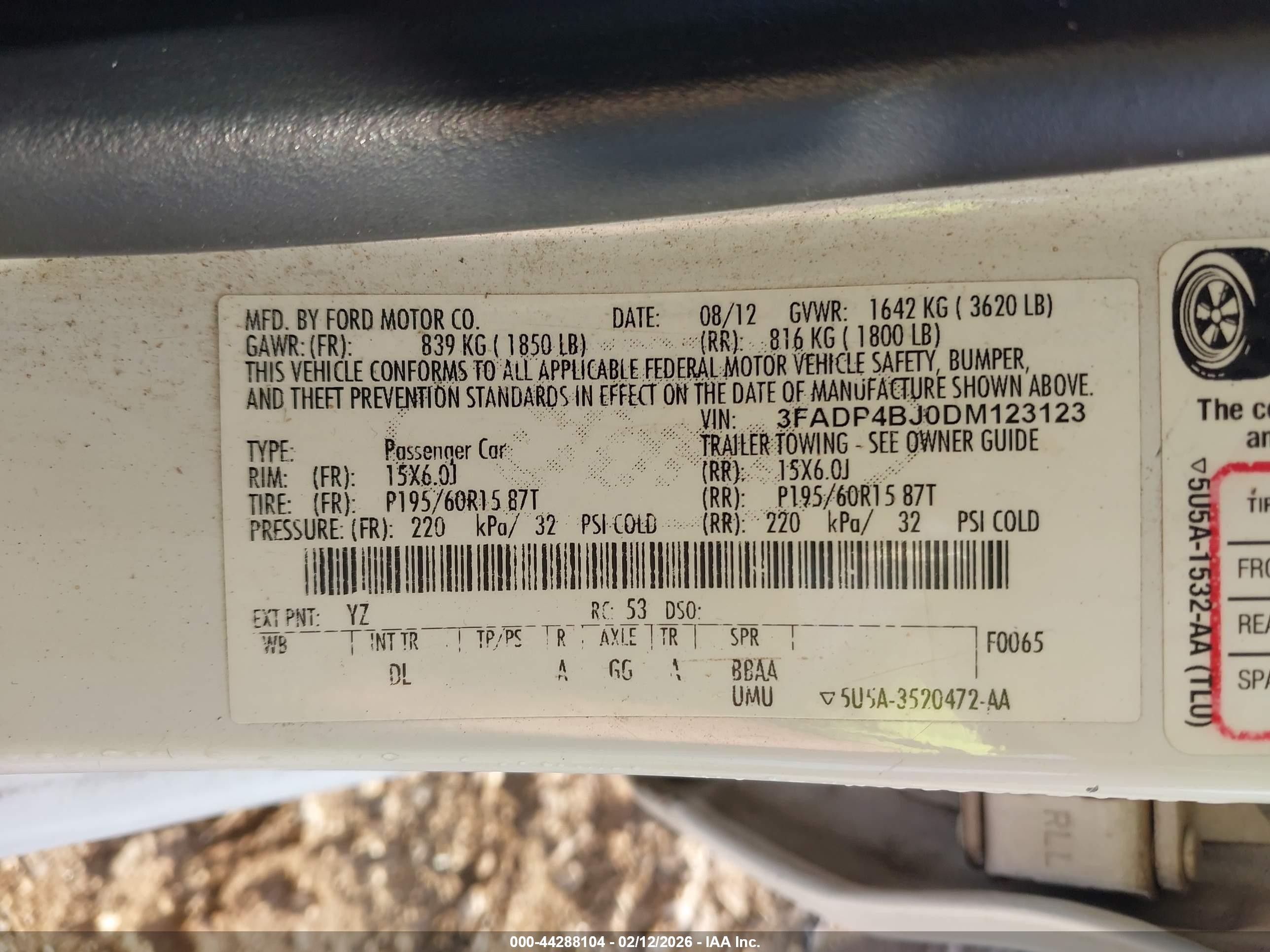 2013 Ford Fiesta Se White vin: 3FADP4BJ0DM123123