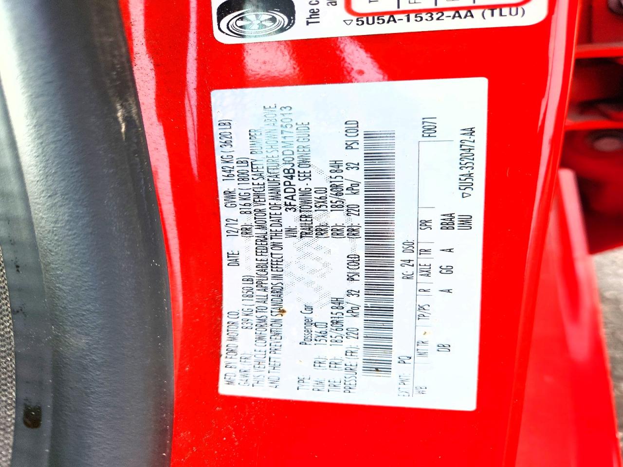2013 Ford Fiesta Se Red vin: 3FADP4BJ0DM175013