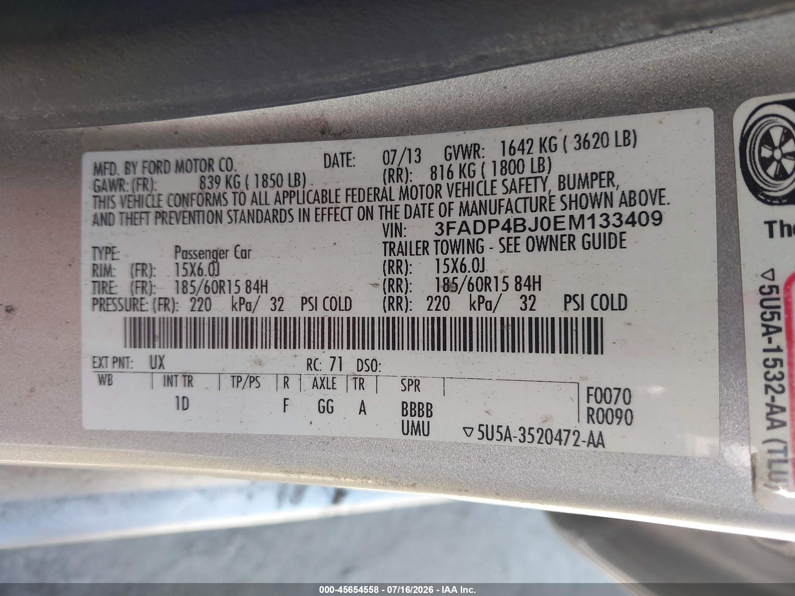 2014 Ford Fiesta Se Silver vin: 3FADP4BJ0EM133409