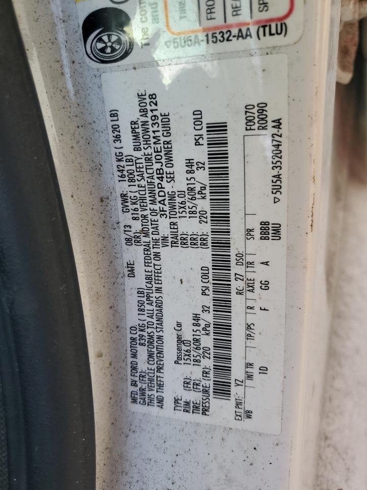 2014 Ford Fiesta Se White vin: 3FADP4BJ0EM139128
