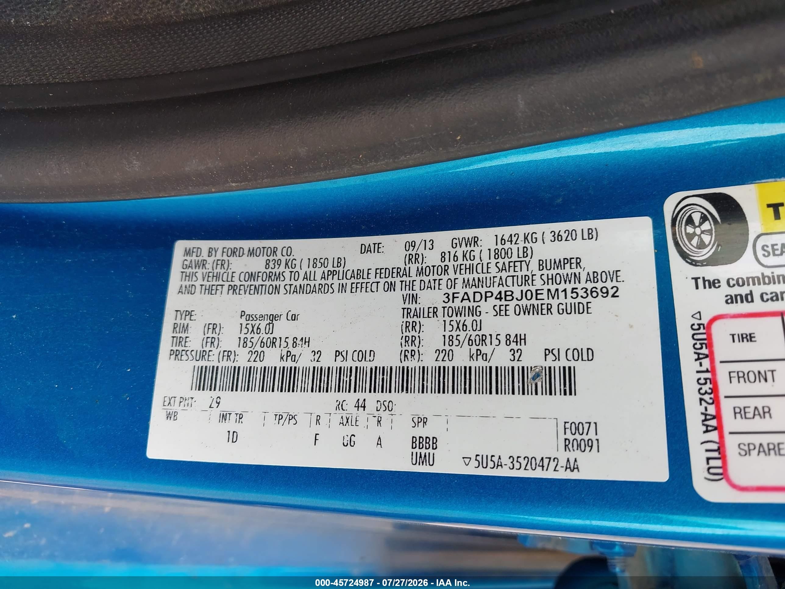2014 Ford Fiesta Se Blue vin: 3FADP4BJ0EM153692