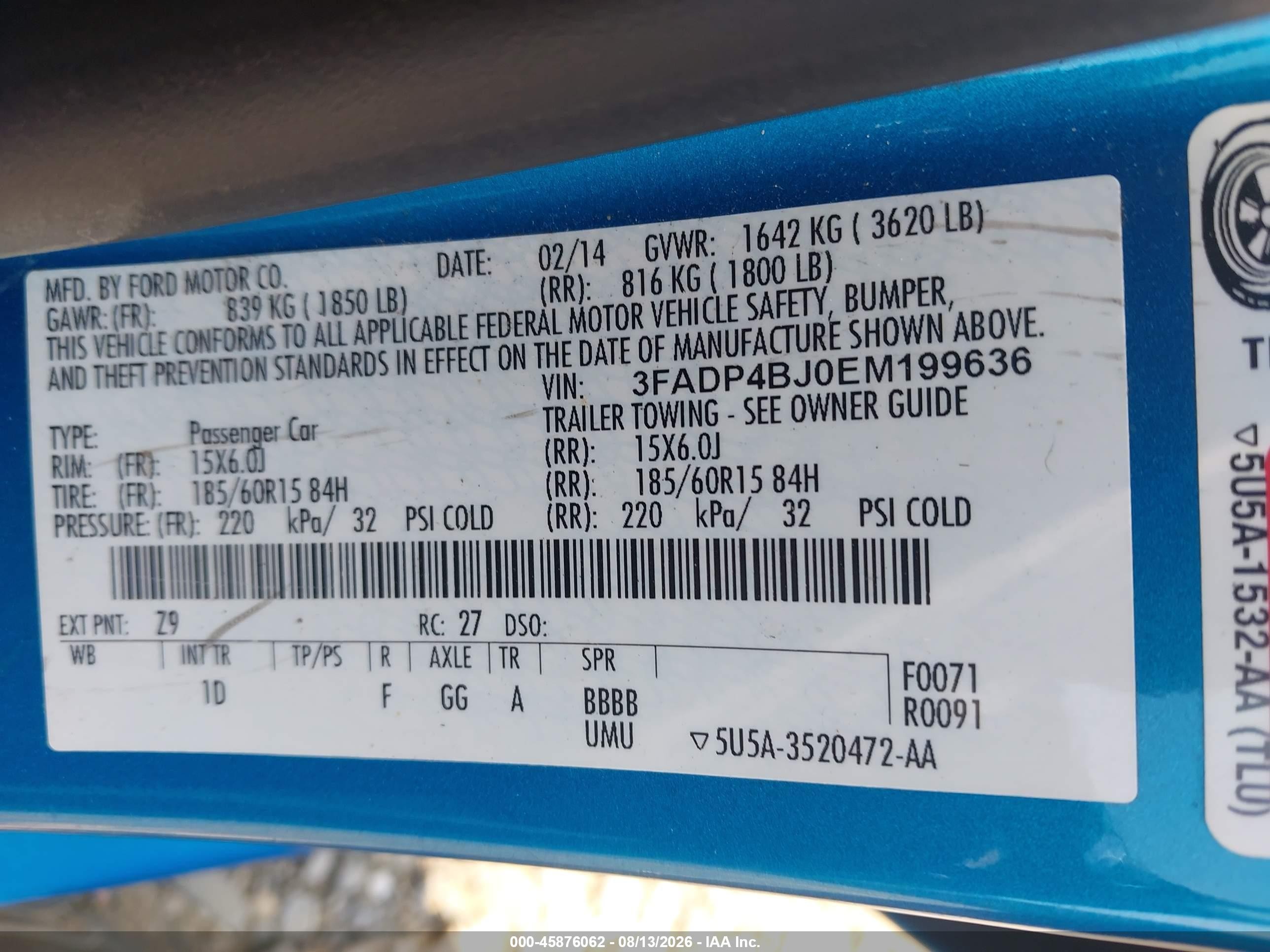 2014 Ford Fiesta Se Blue vin: 3FADP4BJ0EM199636