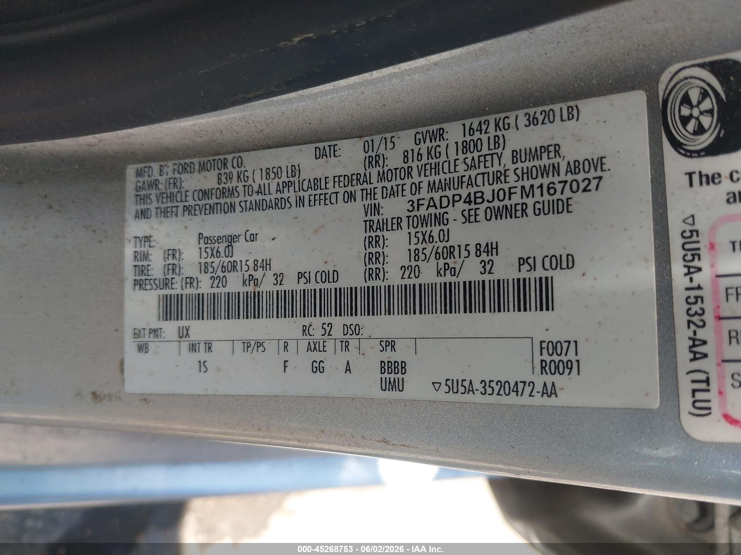 2015 Ford Fiesta Se Серебряный vin: 3FADP4BJ0FM167027