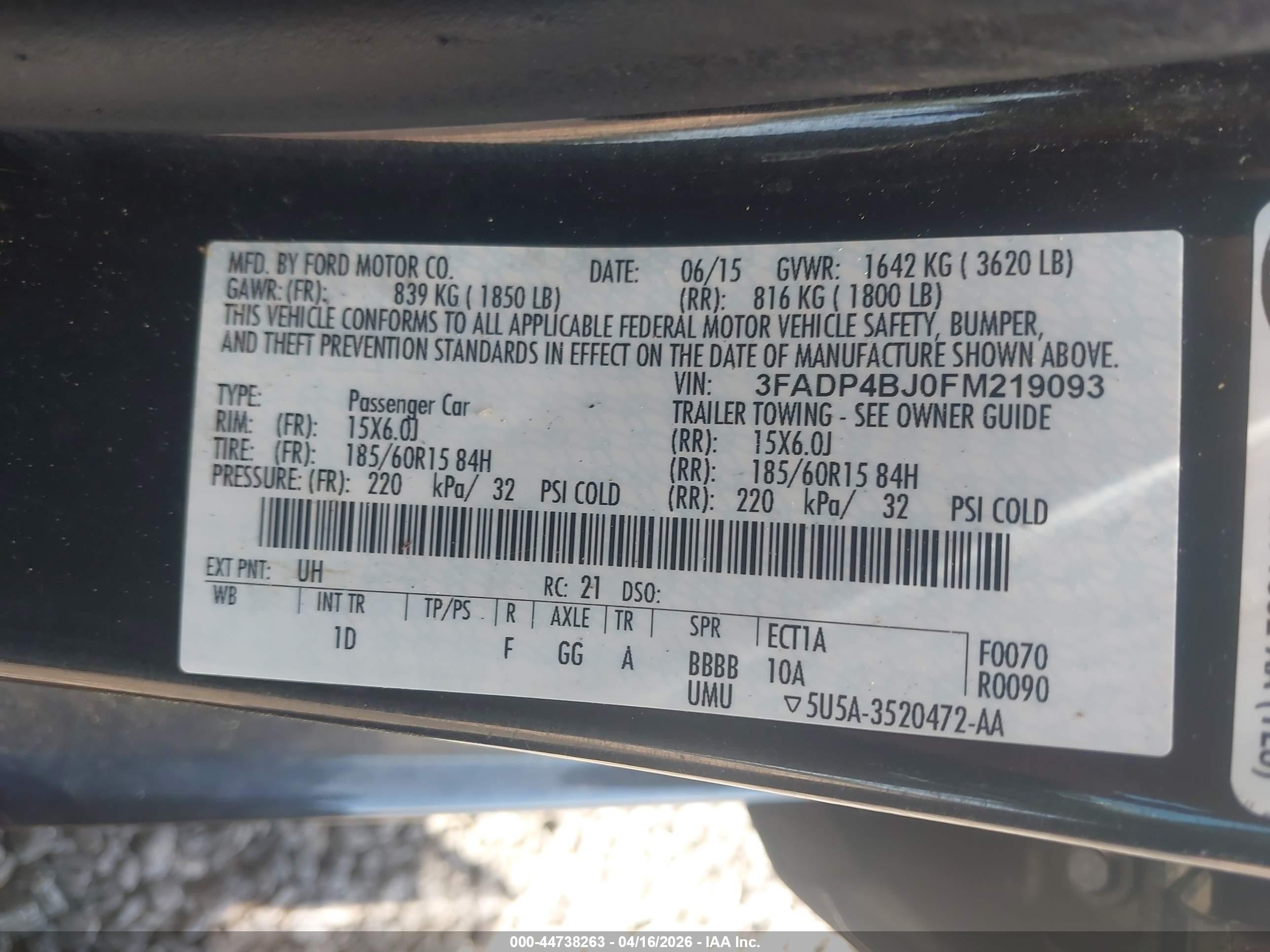 2015 Ford Fiesta Se Black vin: 3FADP4BJ0FM219093