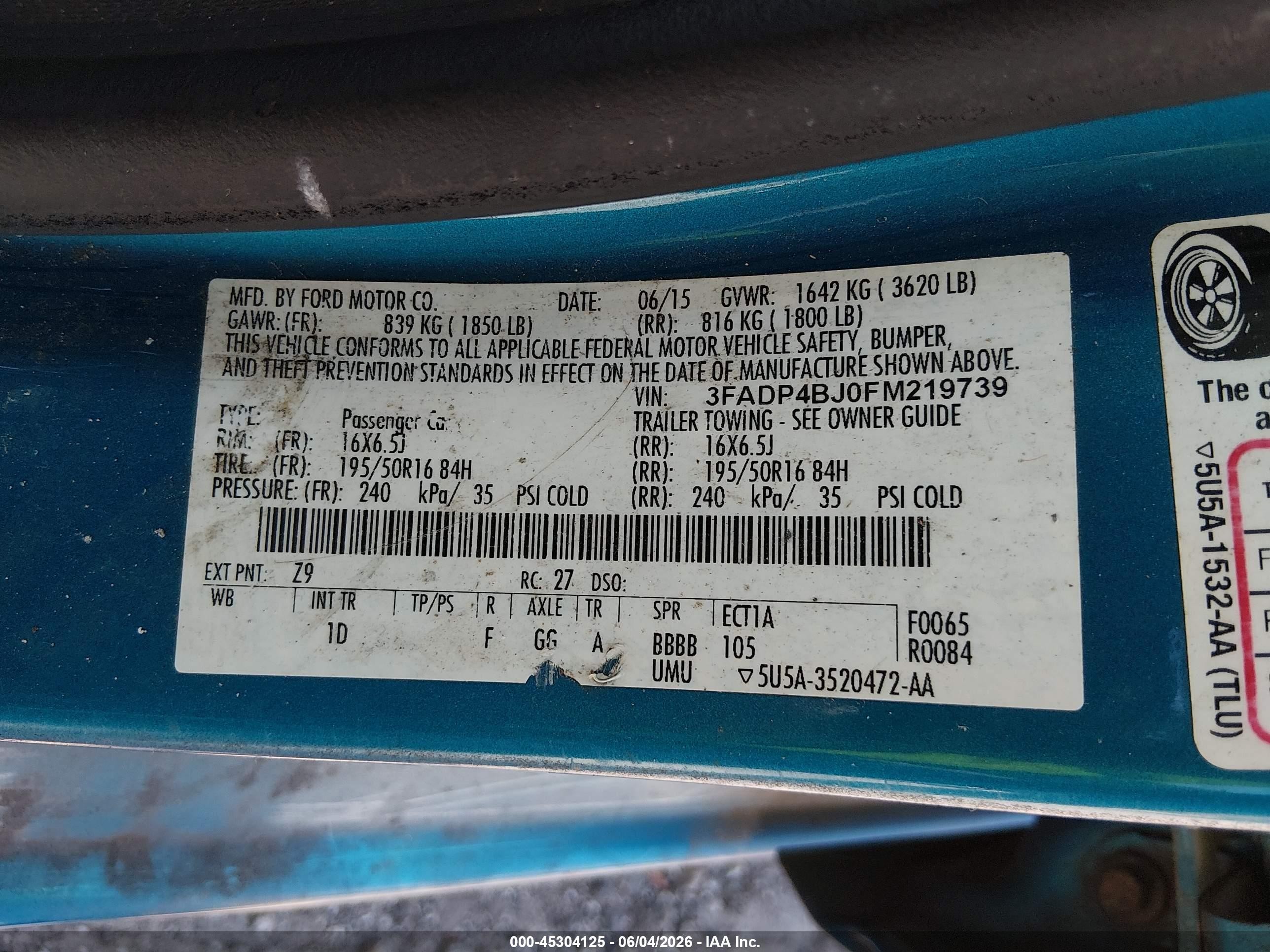2015 Ford Fiesta Se Blue vin: 3FADP4BJ0FM219739