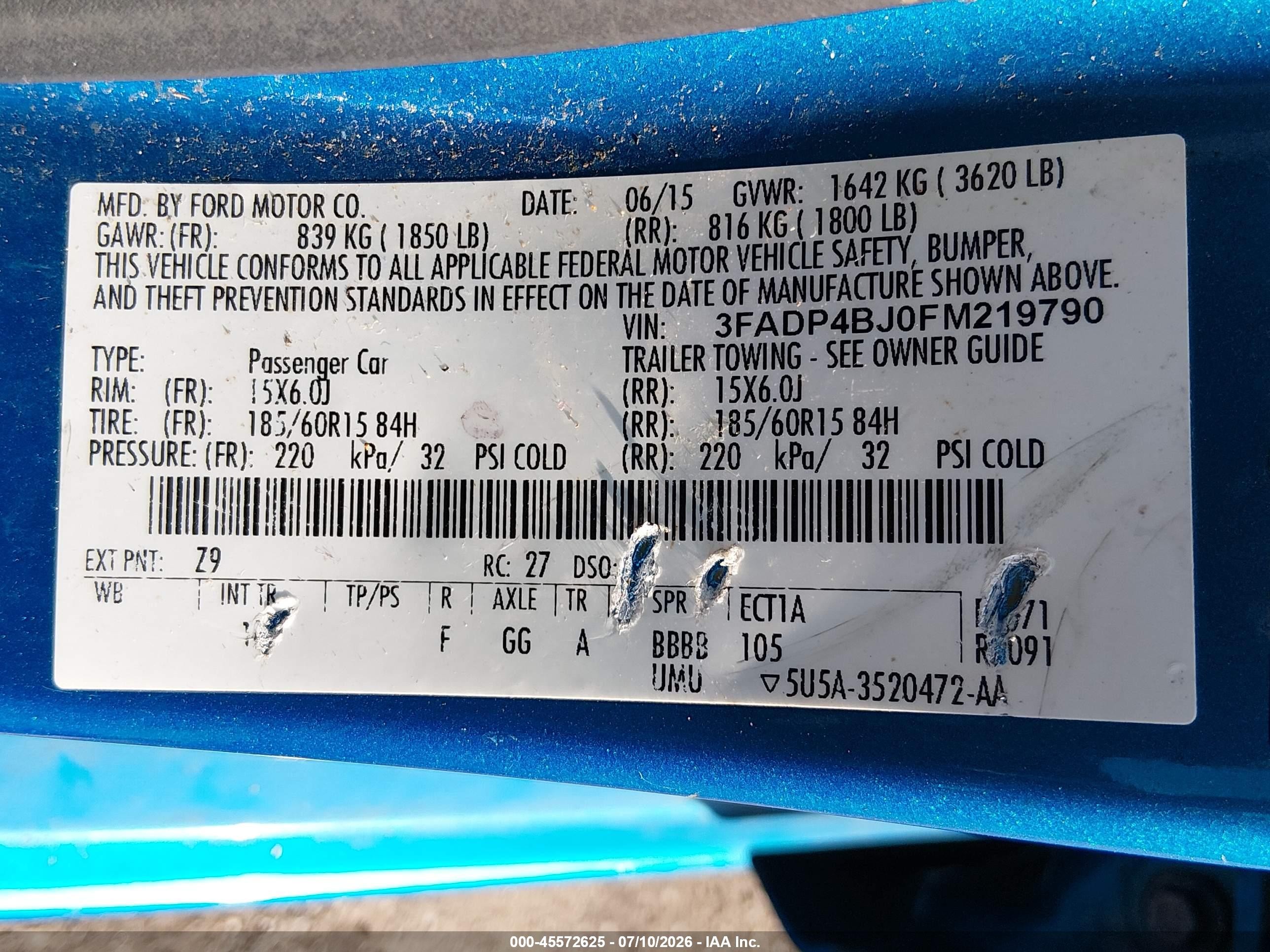 2015 Ford Fiesta Se Blue vin: 3FADP4BJ0FM219790