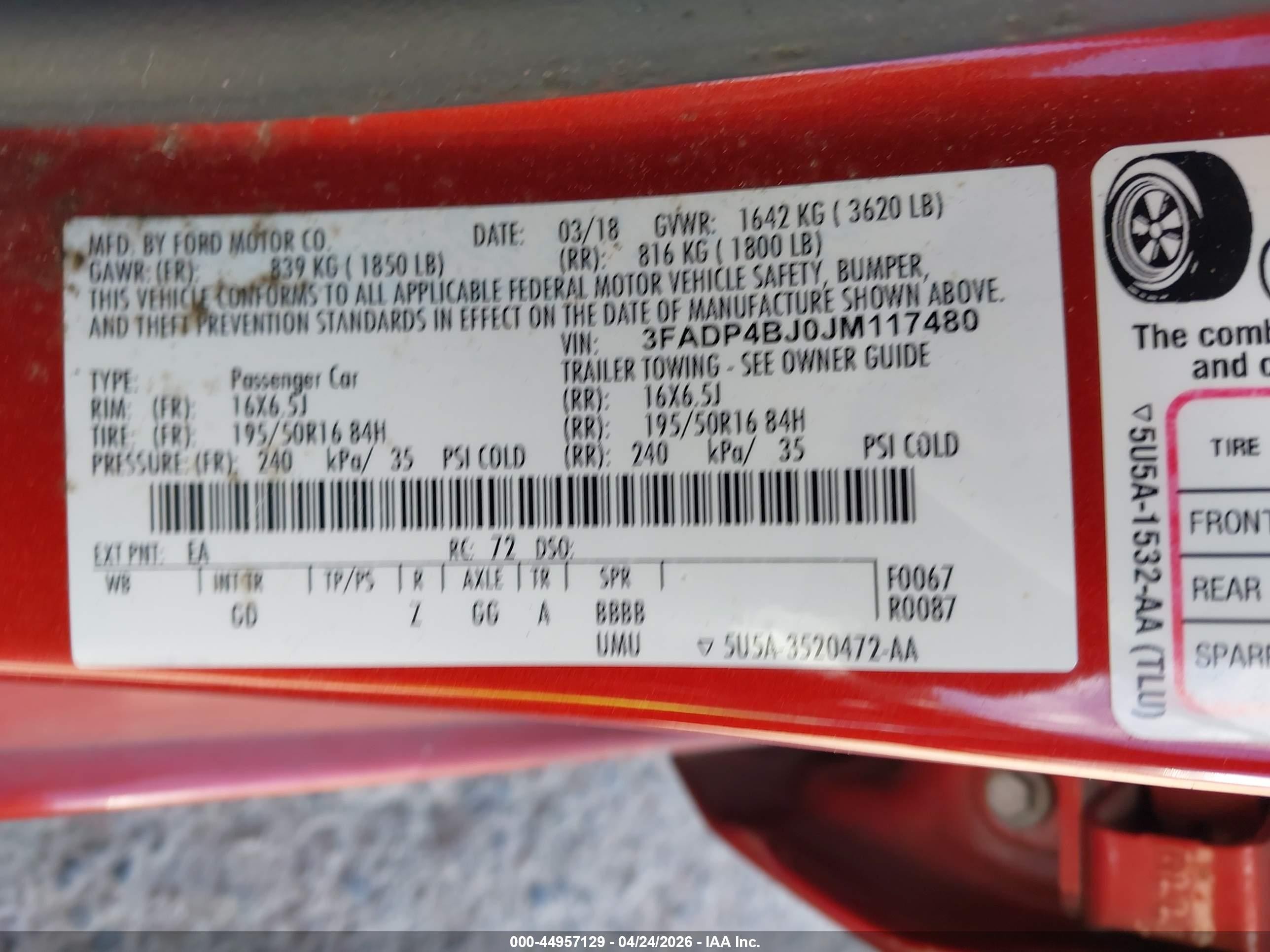 2018 Ford Fiesta Se Red vin: 3FADP4BJ0JM117480