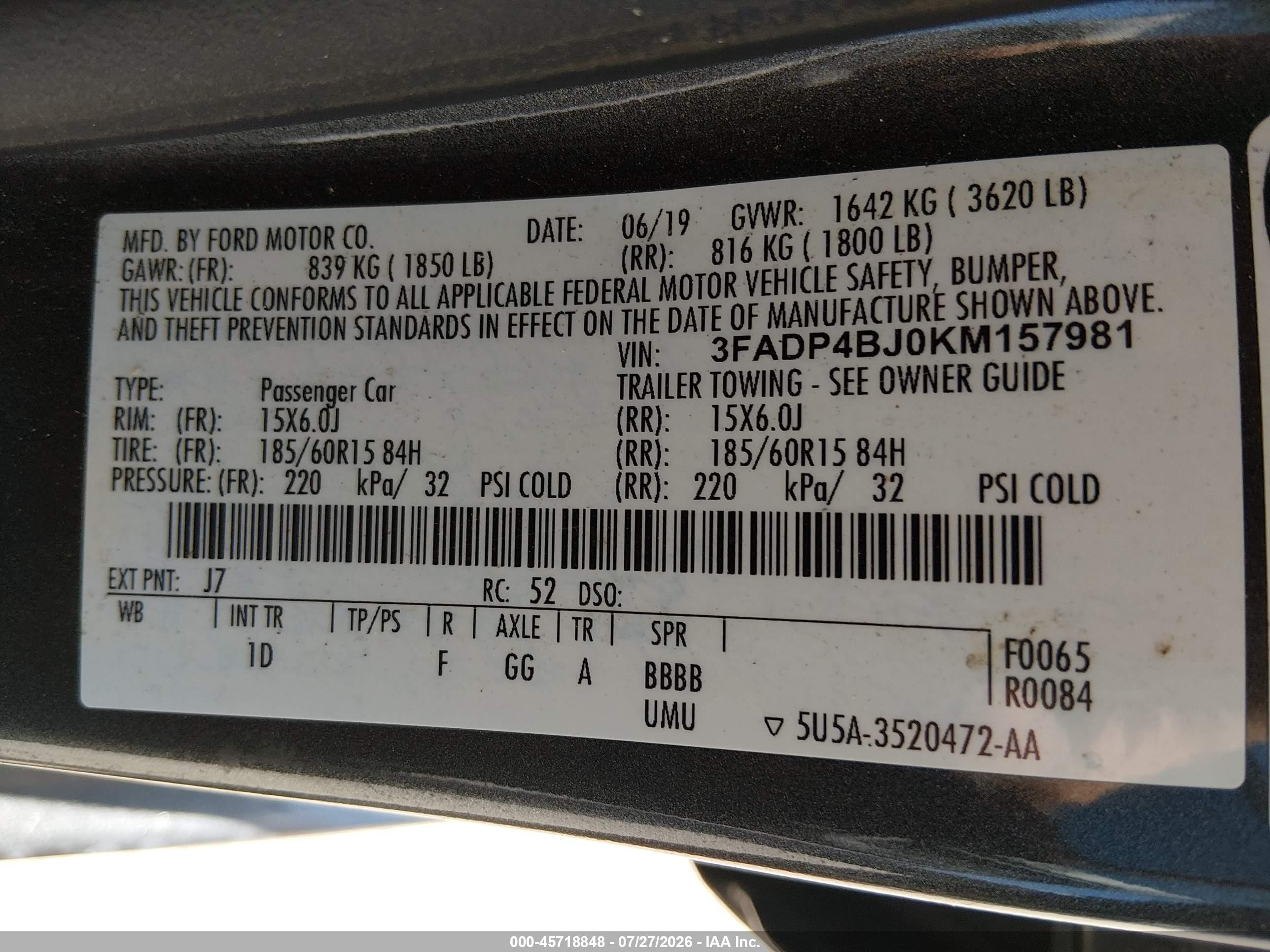 2019 Ford Fiesta Se Gray vin: 3FADP4BJ0KM157981