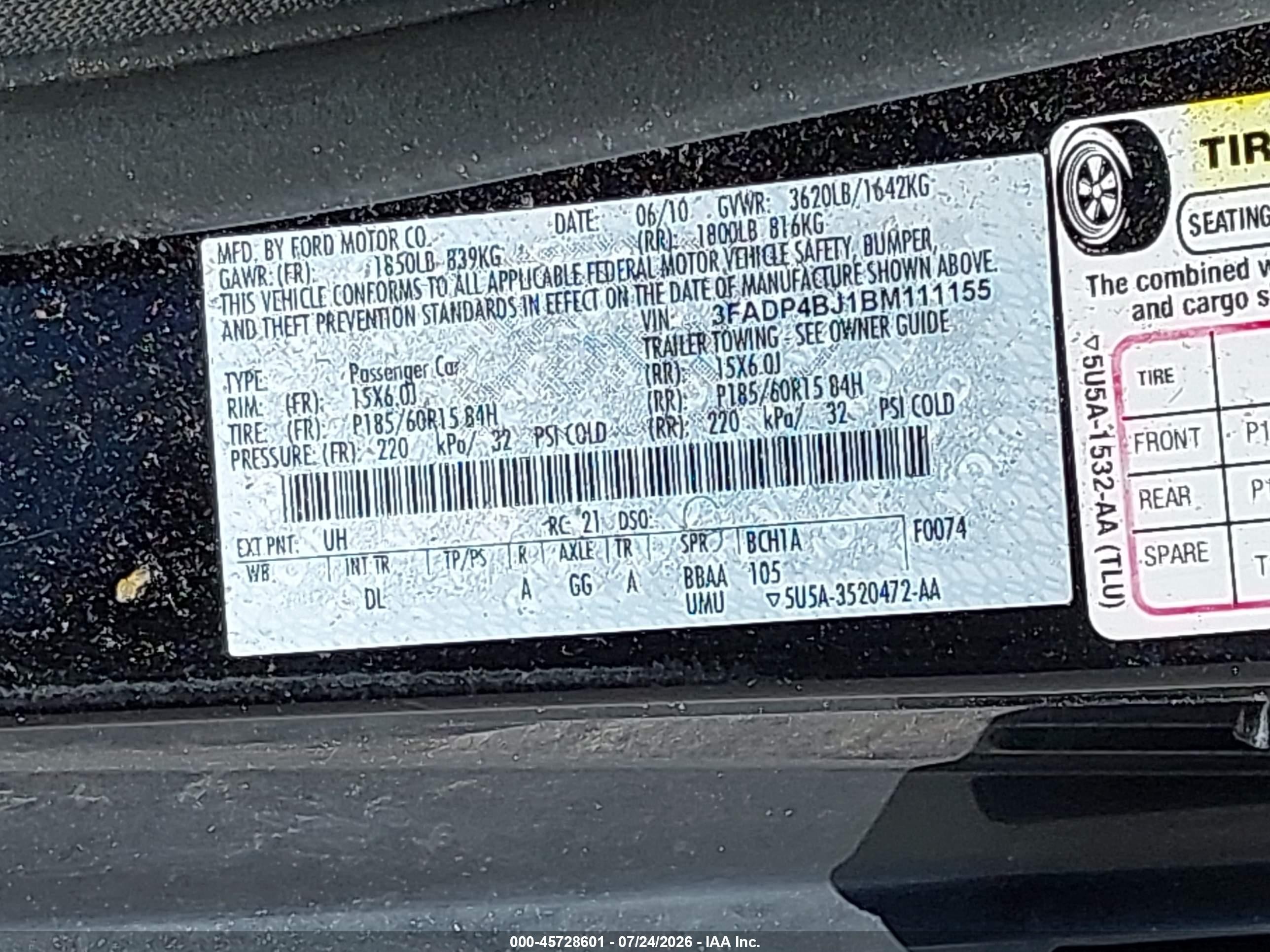 2011 Ford Fiesta Se Black vin: 3FADP4BJ1BM111155