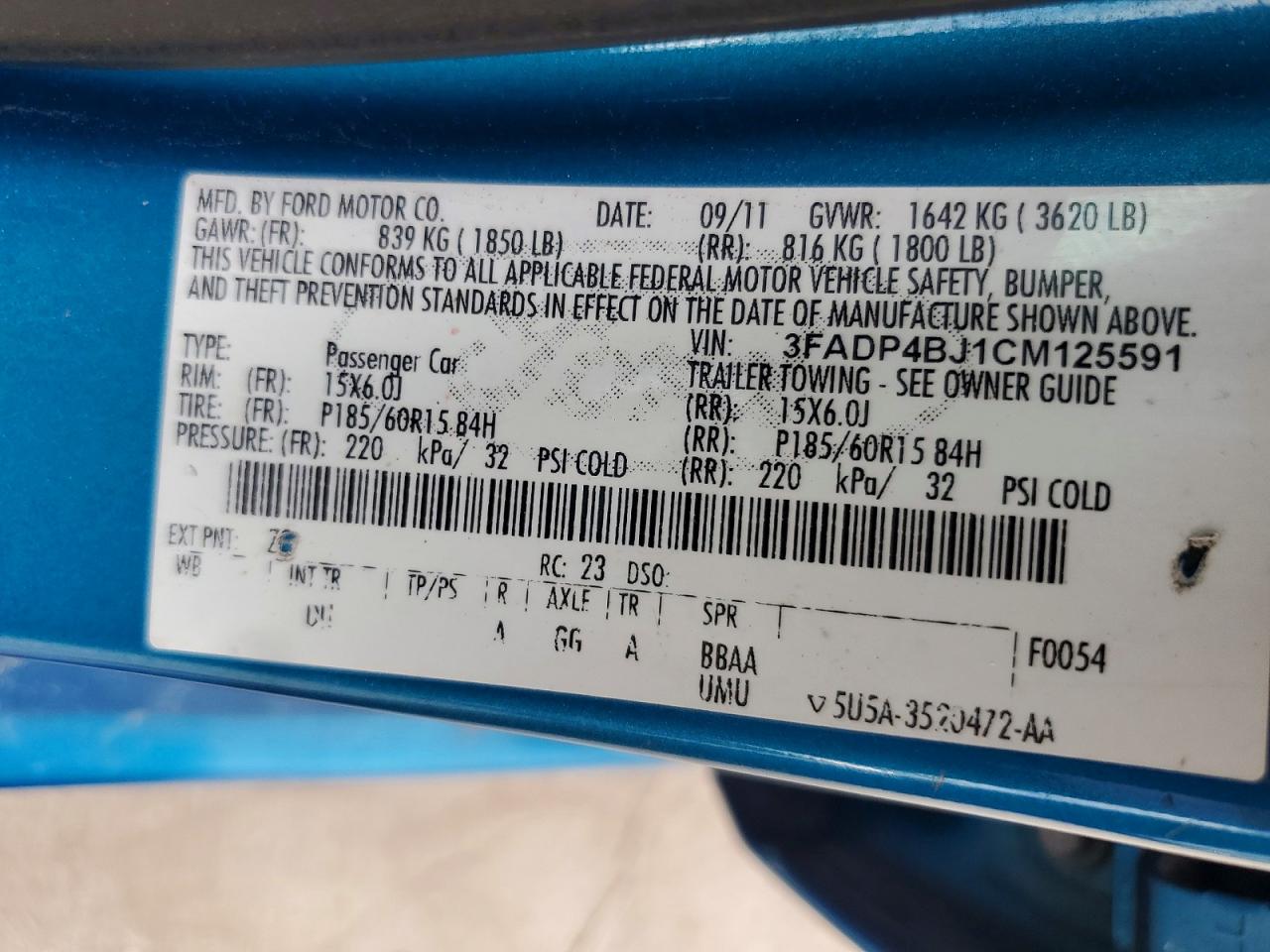 2012 Ford Fiesta Se Blue vin: 3FADP4BJ1CM125591