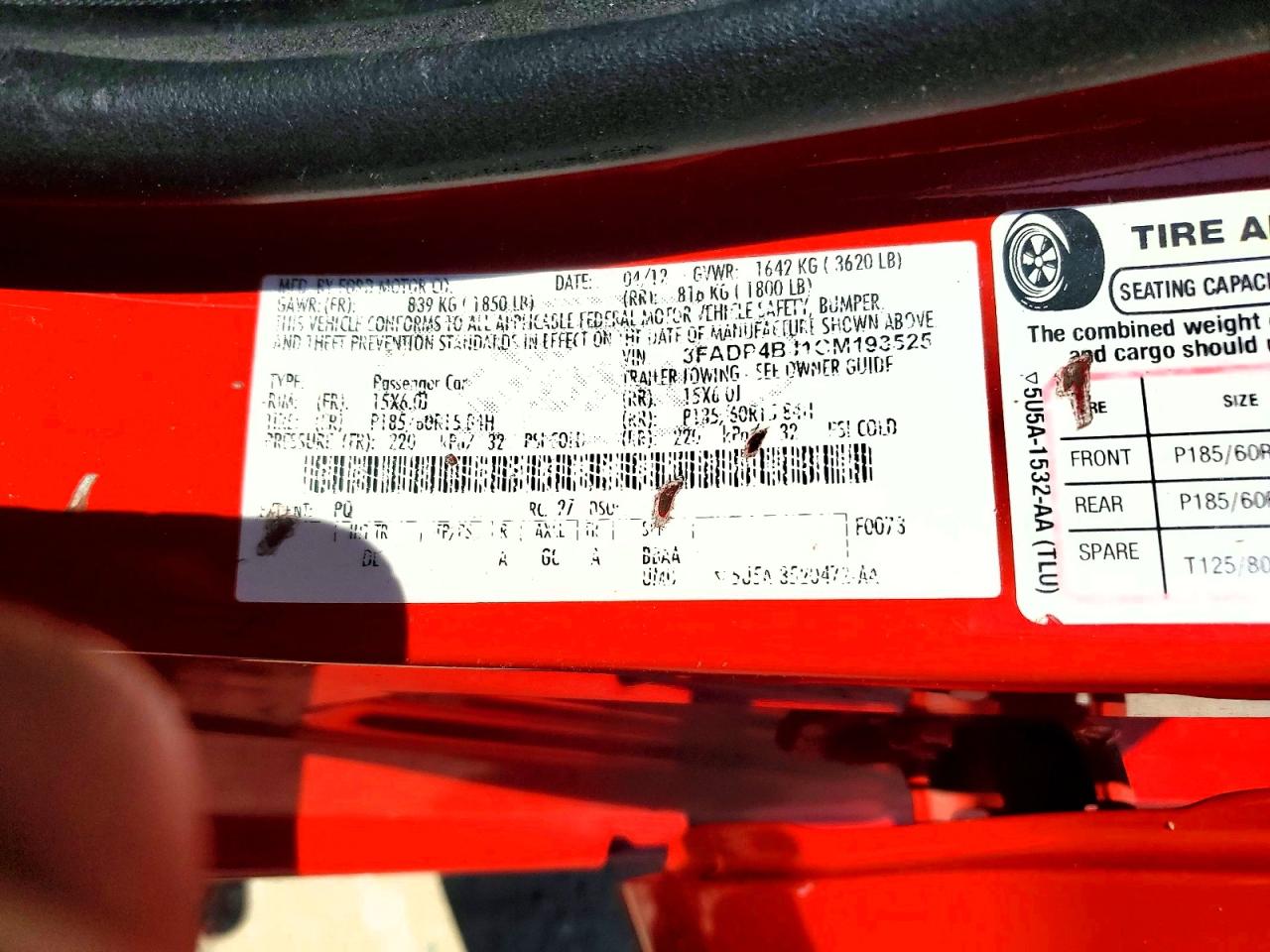 2012 Ford Fiesta Se Red vin: 3FADP4BJ1CM198525
