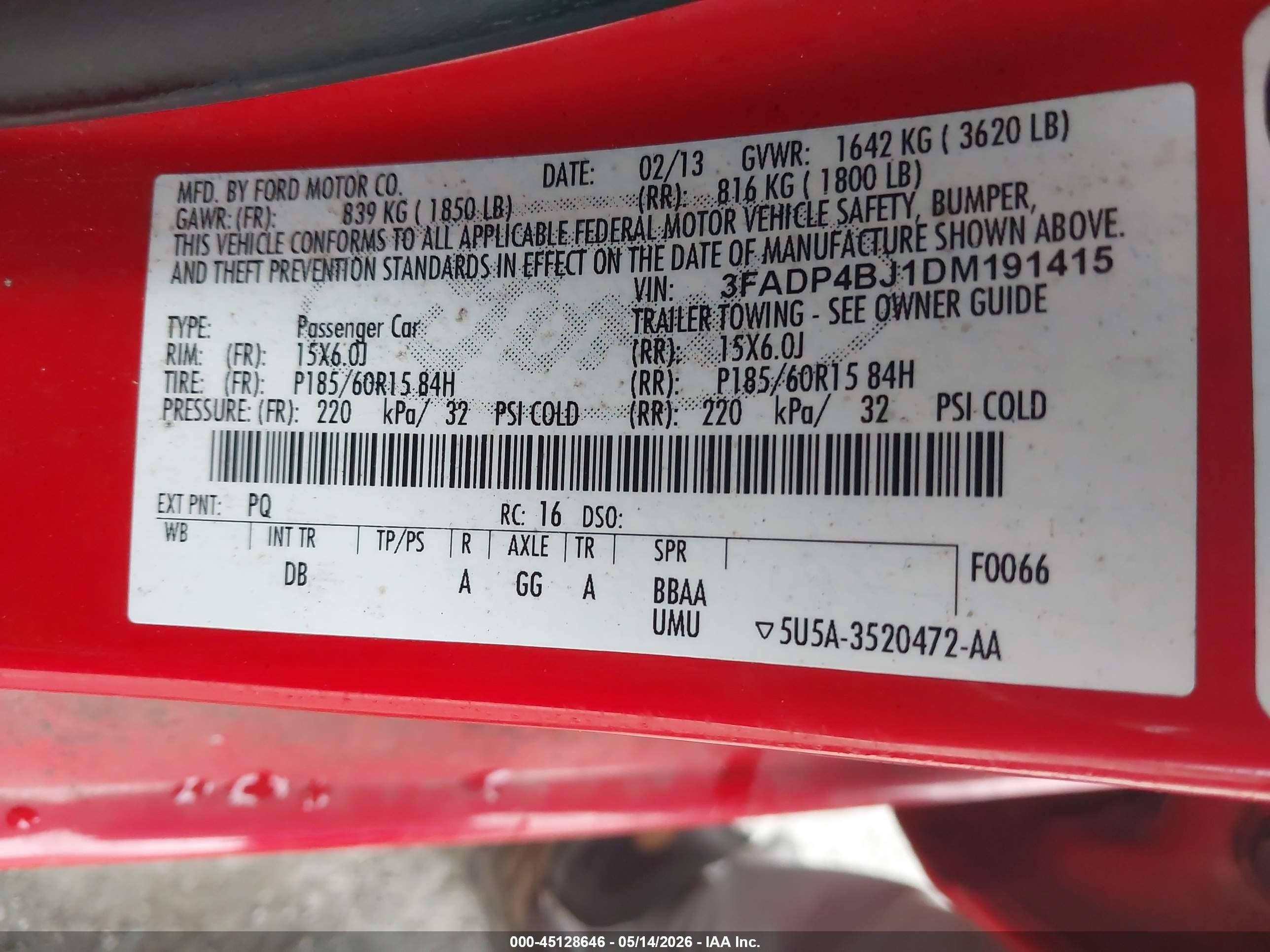 2013 Ford Fiesta Se Red vin: 3FADP4BJ1DM191415