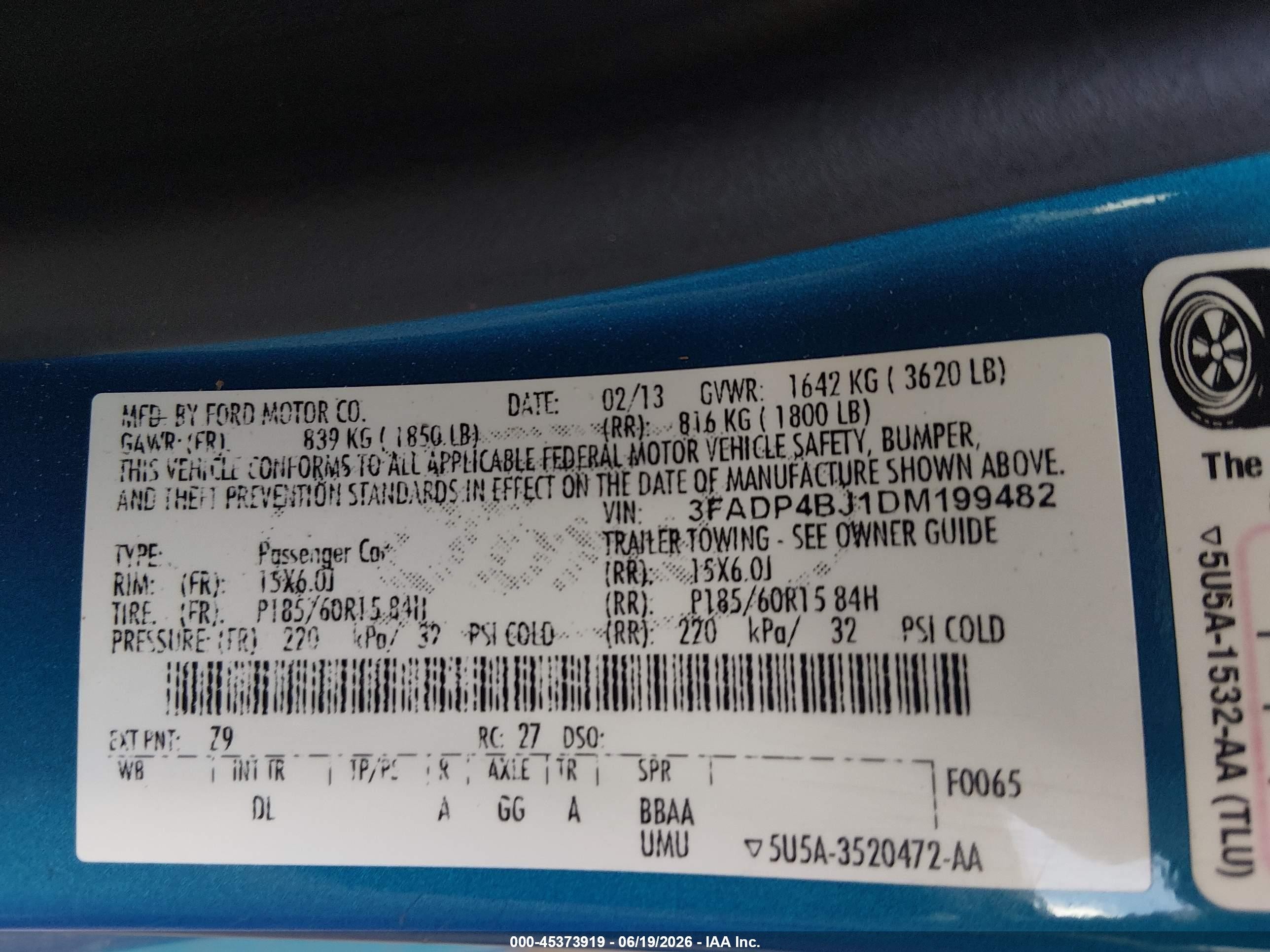 2013 Ford Fiesta Se Blue vin: 3FADP4BJ1DM199482
