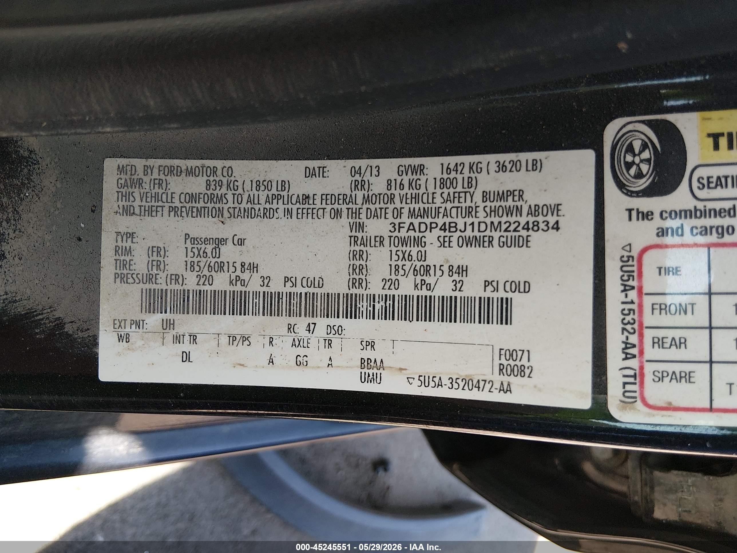 2013 Ford Fiesta Se Black vin: 3FADP4BJ1DM224834