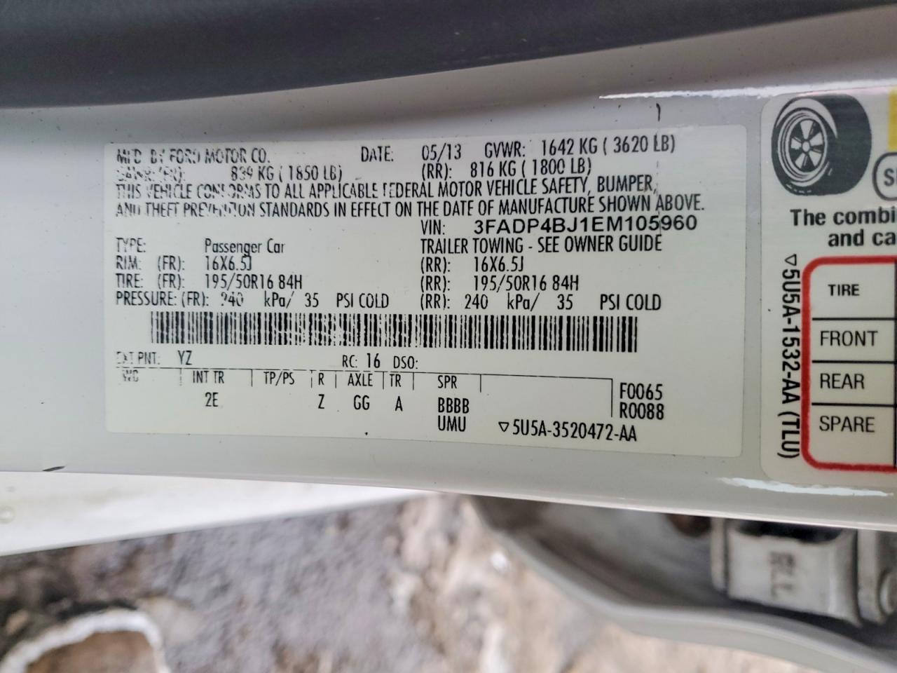 2014 Ford Fiesta Se White vin: 3FADP4BJ1EM105960
