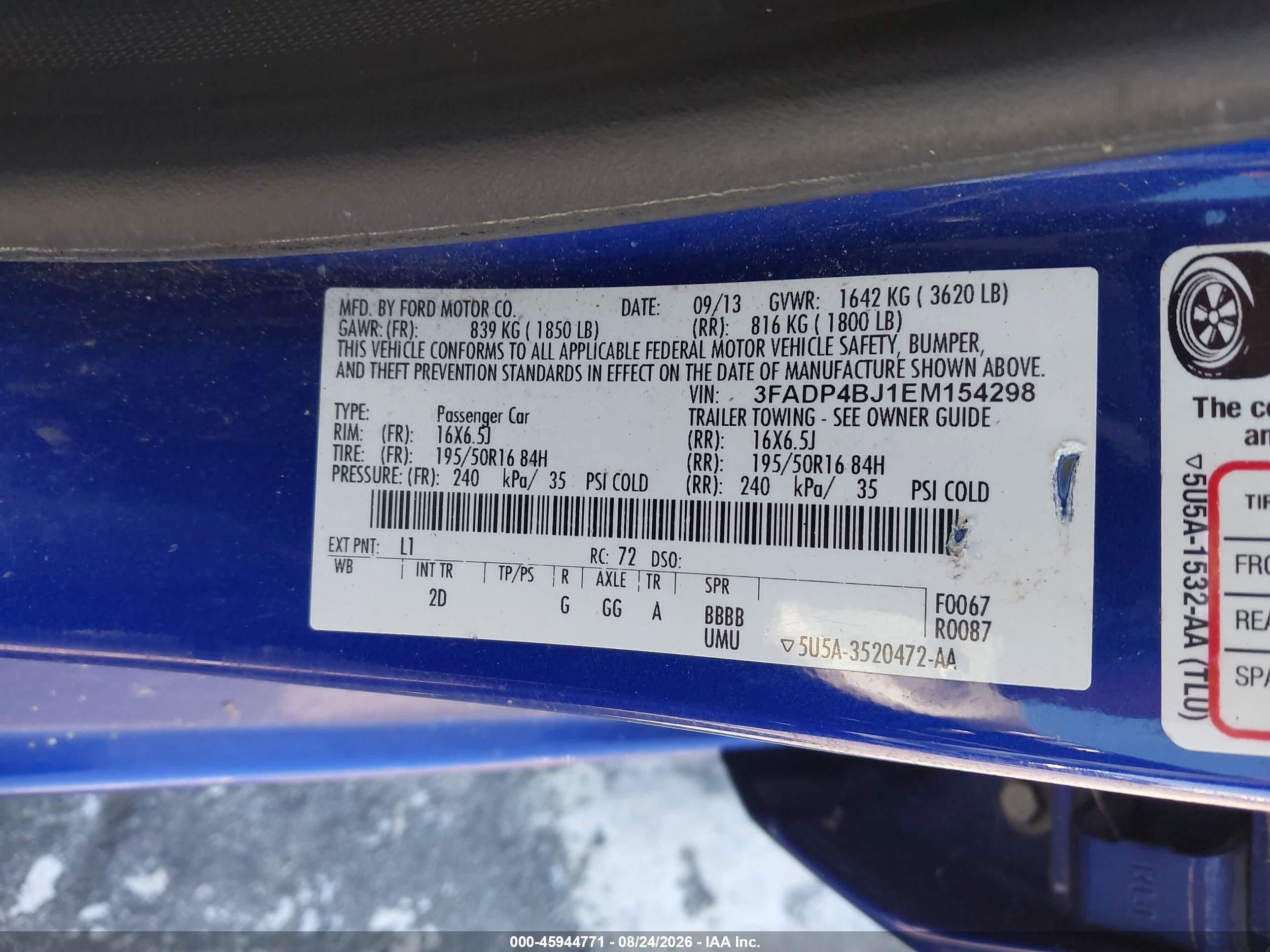 2014 Ford Fiesta Se Blue vin: 3FADP4BJ1EM154298