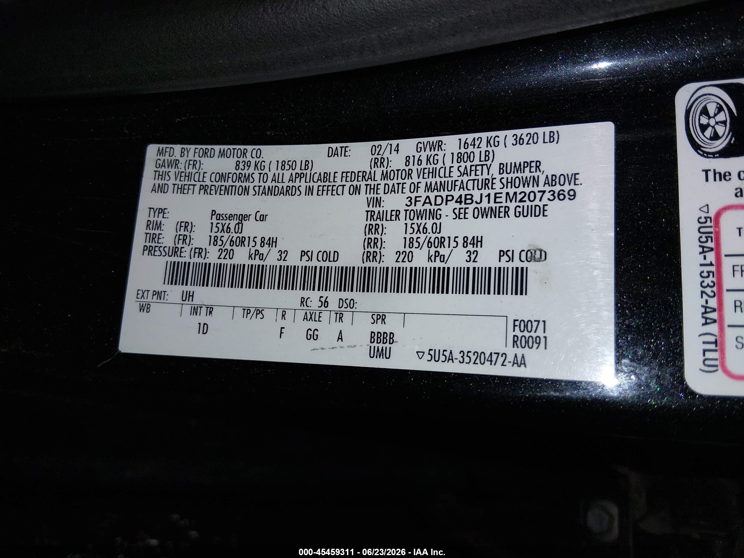 2014 Ford Fiesta Se Black vin: 3FADP4BJ1EM207369