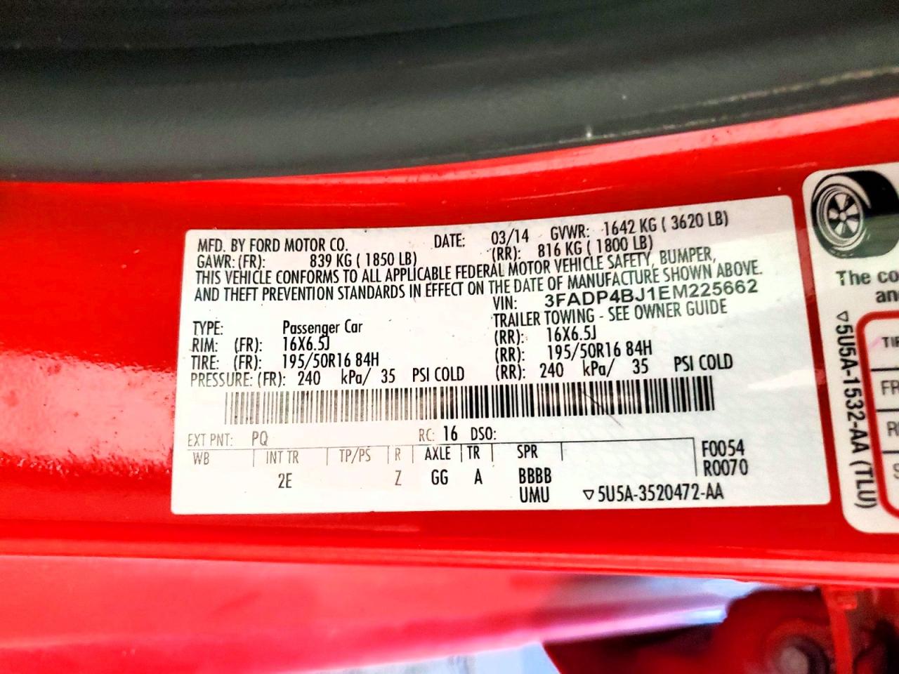2014 Ford Fiesta Se Red vin: 3FADP4BJ1EM225662