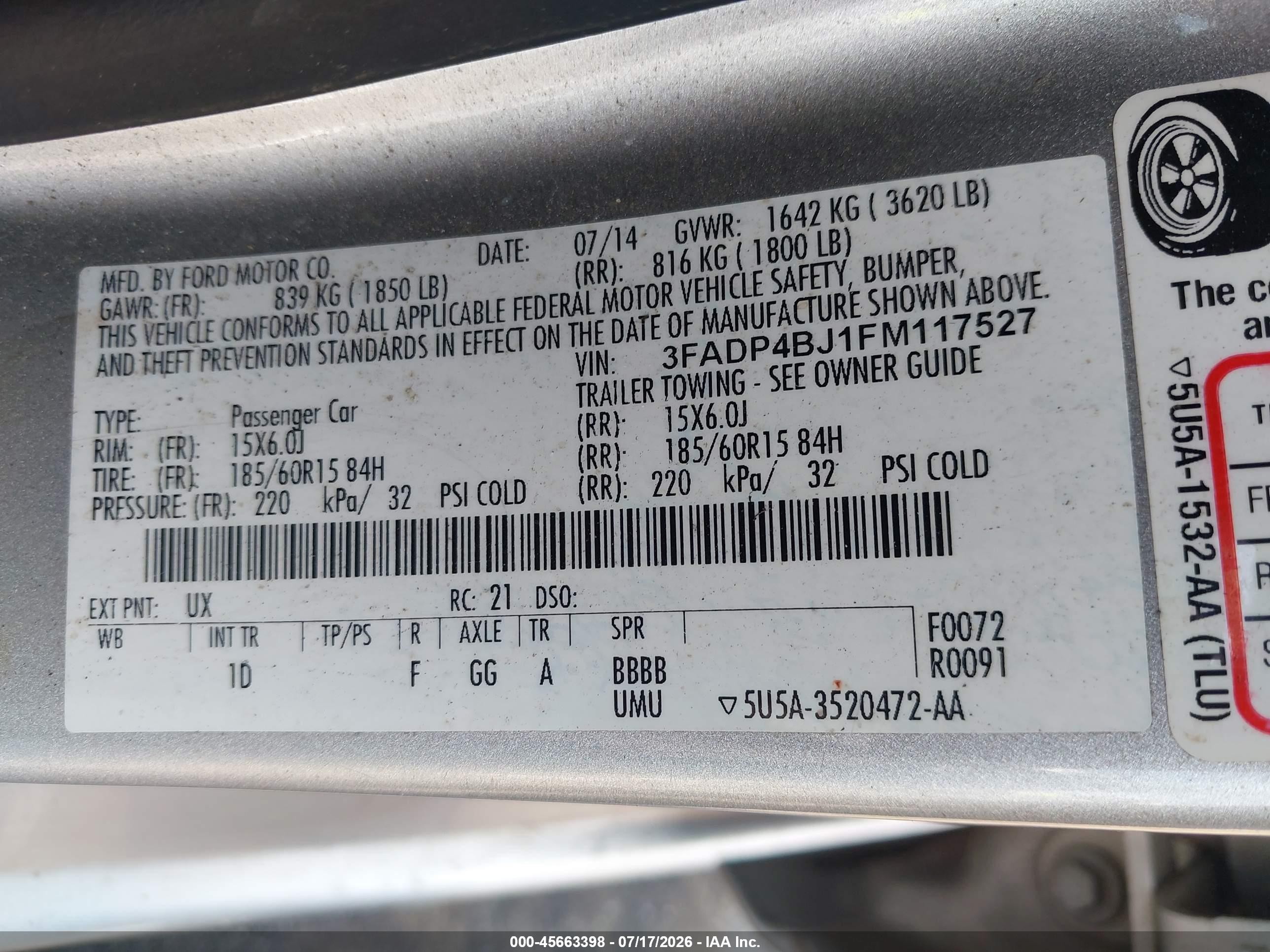 2015 Ford Fiesta Se Silver vin: 3FADP4BJ1FM117527