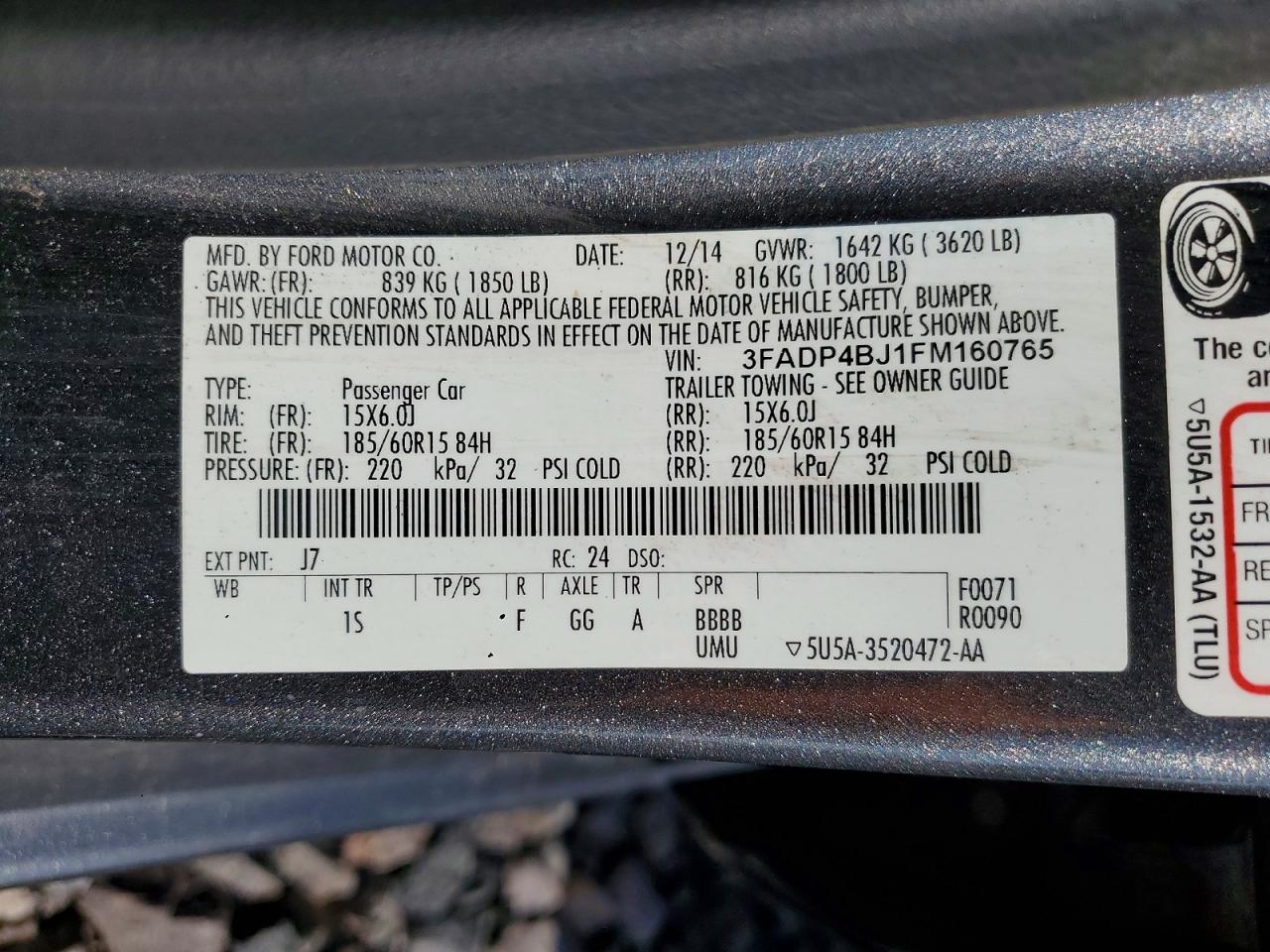 2015 Ford Fiesta Se Gray vin: 3FADP4BJ1FM160765