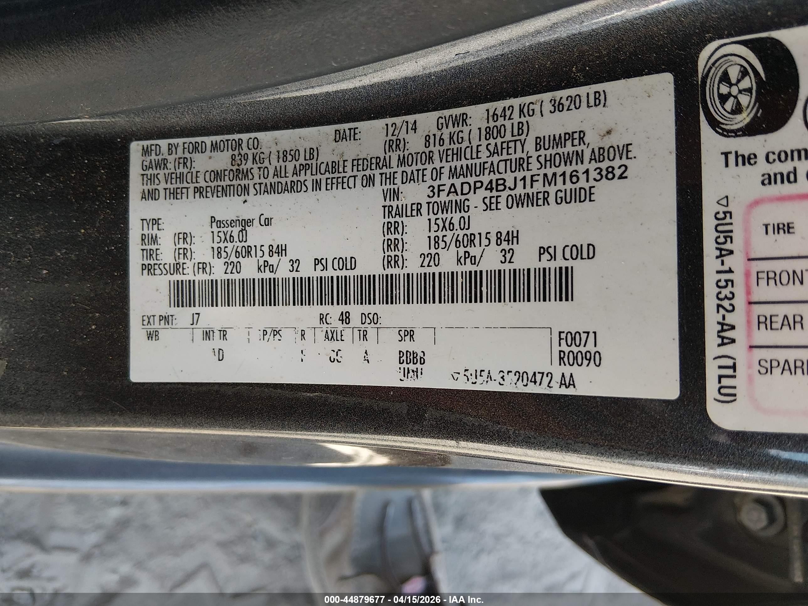 2015 Ford Fiesta Se Black vin: 3FADP4BJ1FM161382