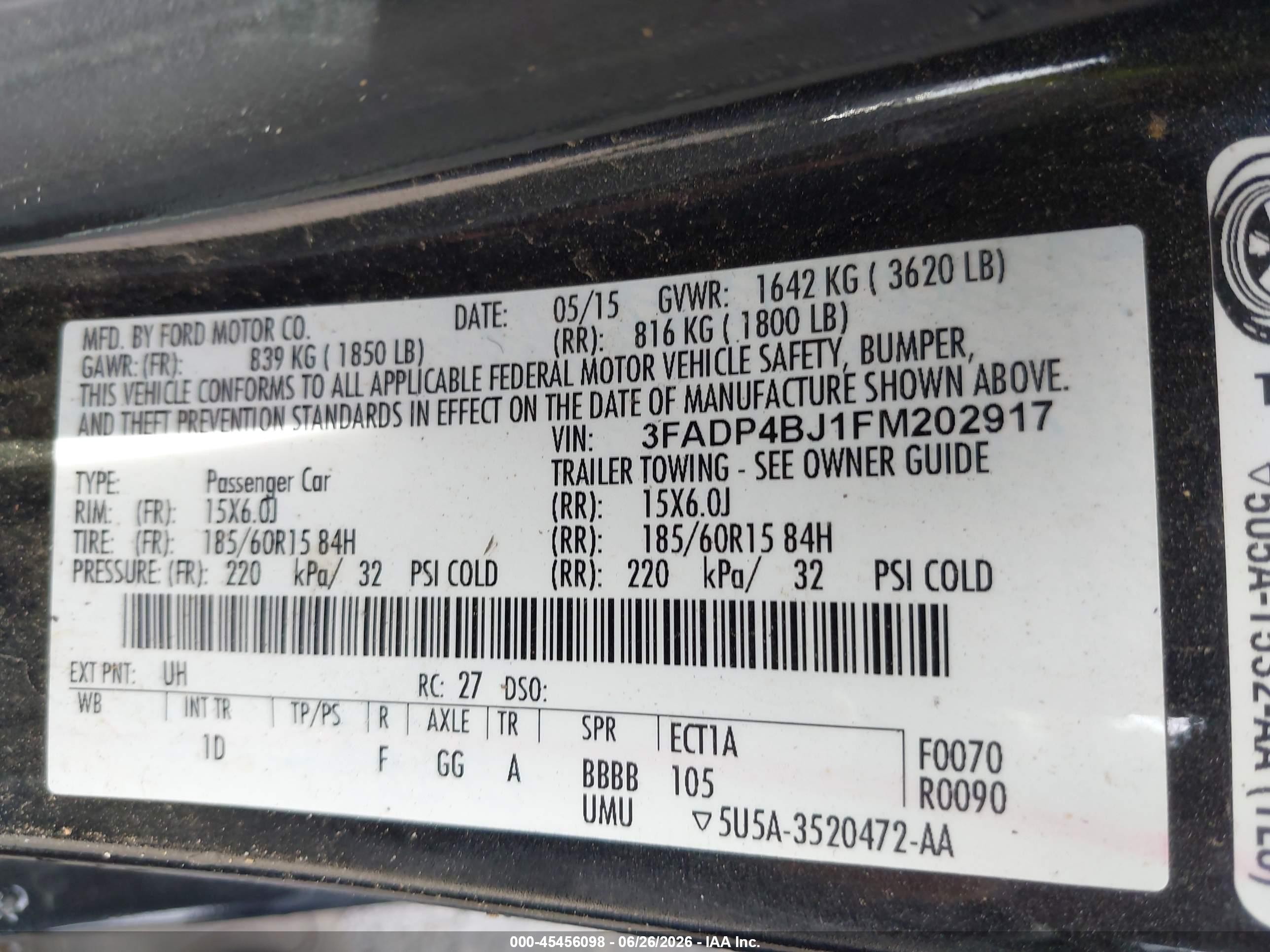 2015 Ford Fiesta Se Black vin: 3FADP4BJ1FM202917