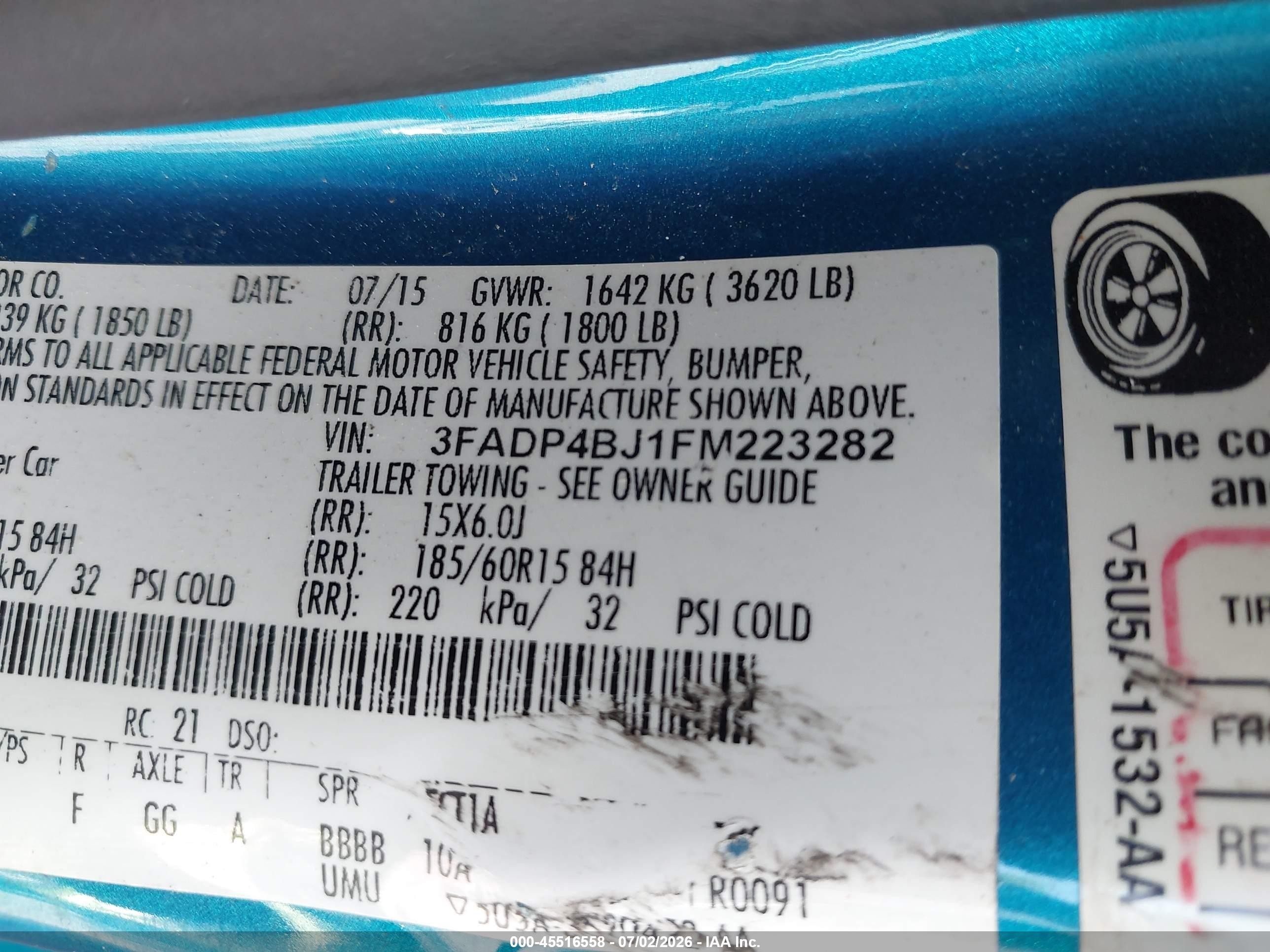 2015 Ford Fiesta Se Blue vin: 3FADP4BJ1FM223282